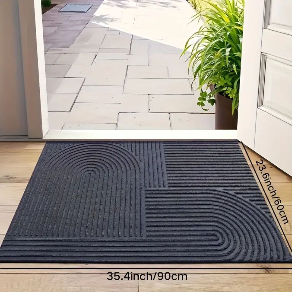 Ribbed Microfiber Entry Mat with Water & Dirt Trap – Curved Stripe Hallway Runner for Doorways & Patios | Thomler
