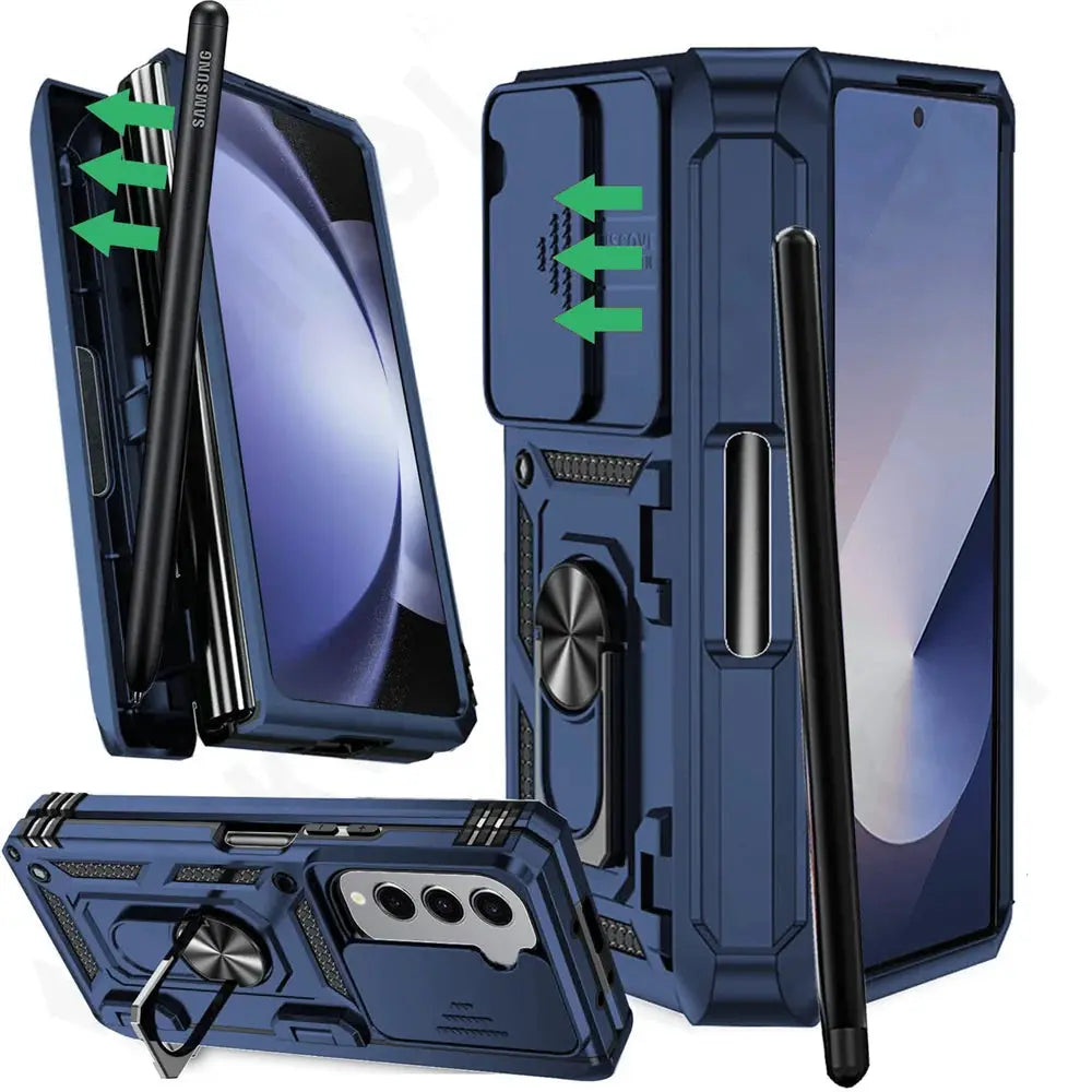 Protective Foldable Phone Case with Sliding Camera Guard, Ring Stand & Stylus Slot for Samsung Galaxy Z Fold 7, Z Fold 6, Z Fold 5 | Thomler