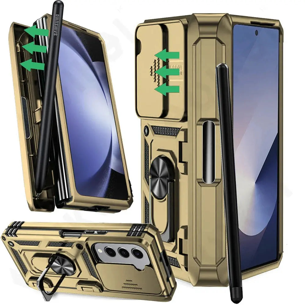 Protective Foldable Phone Case with Sliding Camera Guard, Ring Stand & Stylus Slot for Samsung Galaxy Z Fold 7, Z Fold 6, Z Fold 5 | Thomler