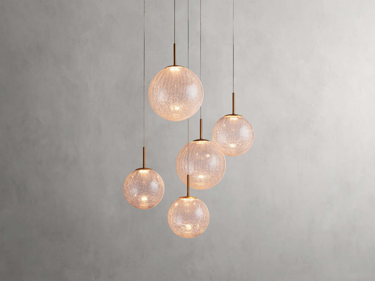 Adjustable Multi-Globe LED Spiral Chandelier 20-43 in Diameter Crackle or Matte Glass Brass Finish for Entryway & Dining Room | Thomler