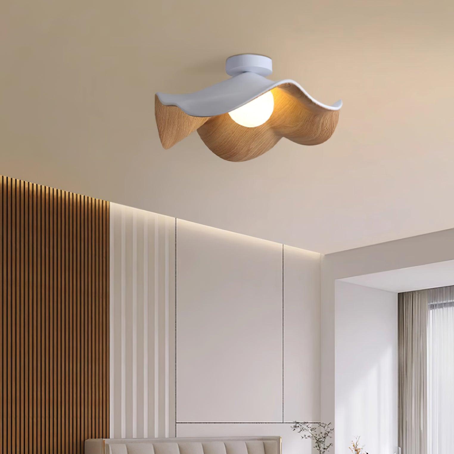 Ceiling Light Resin Wood Grain 11 in Flush Mount Bathroom Hallway Wall Fixture Modern Minimalist | Thomler