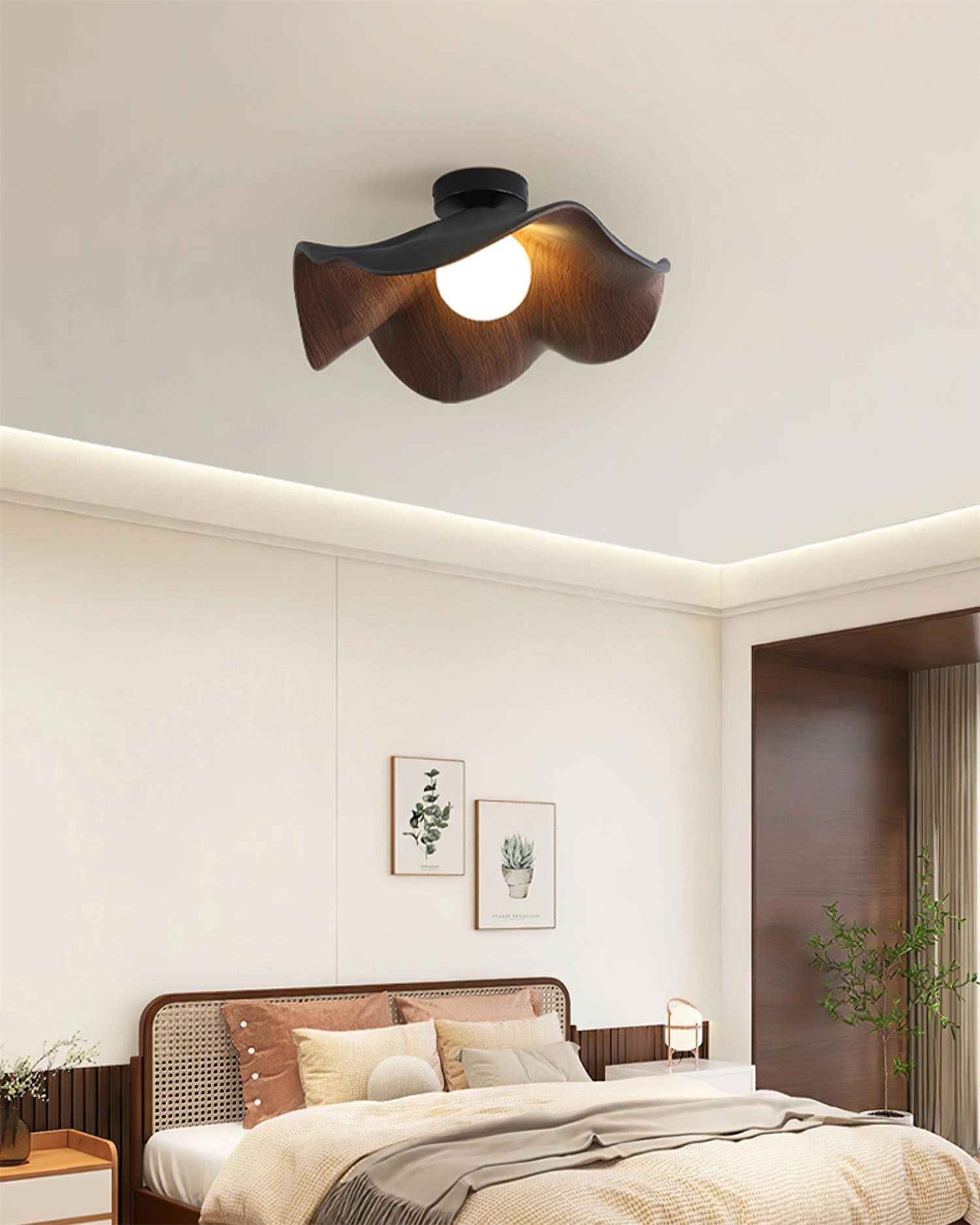 Ceiling Light Resin Wood Grain 11 in Flush Mount Bathroom Hallway Wall Fixture Modern Minimalist | Thomler