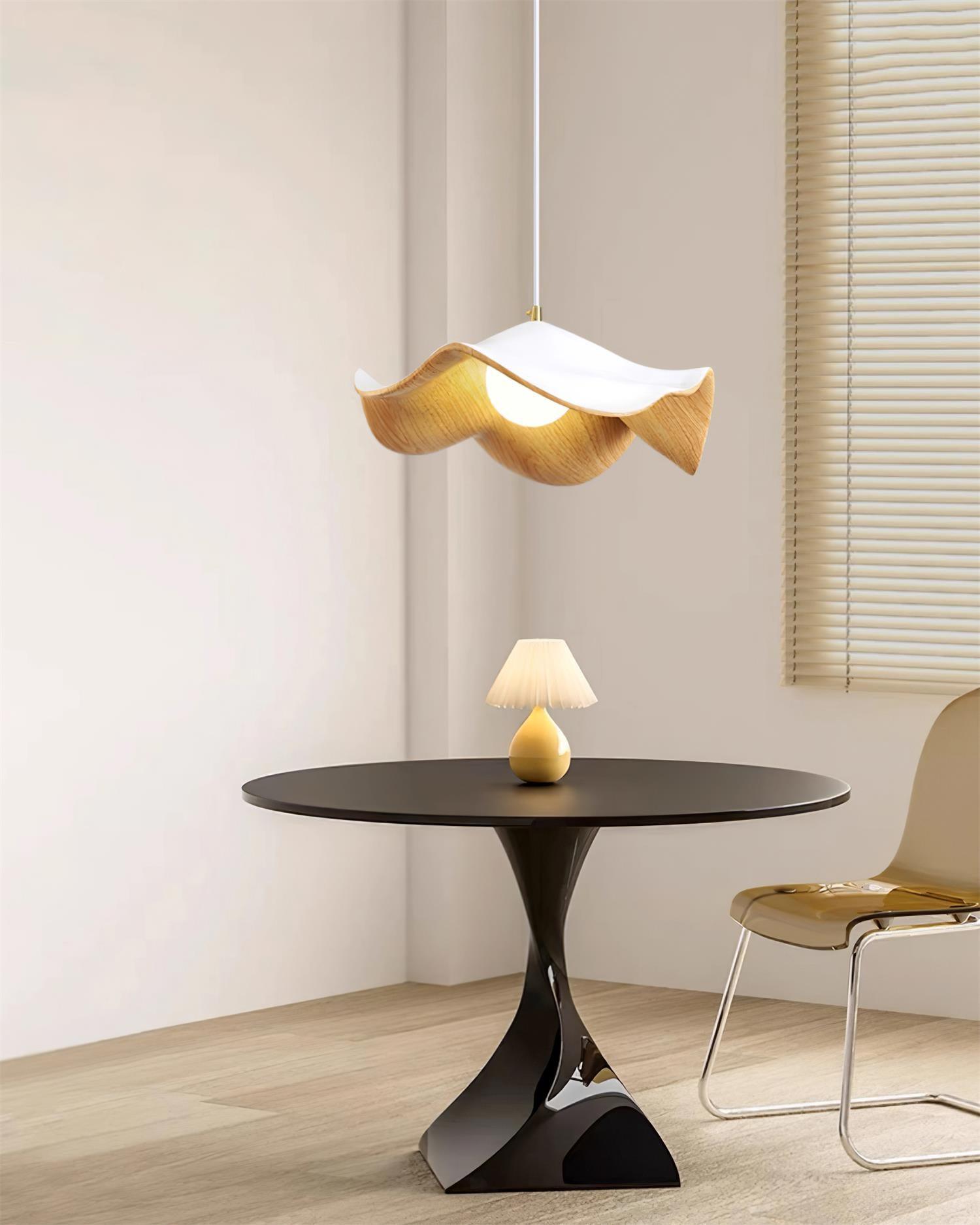 Pendant Light Resin 11 in White Dining Room Ceiling Lamp Leaf Pattern Decorative Fixture | Thomler