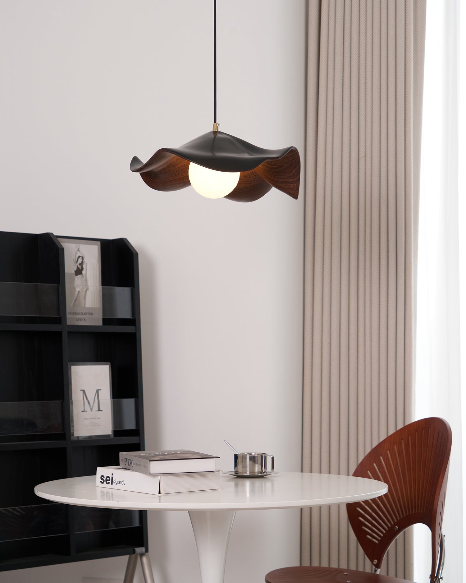 Pendant Light Resin 11 in White Dining Room Ceiling Lamp Leaf Pattern Decorative Fixture | Thomler
