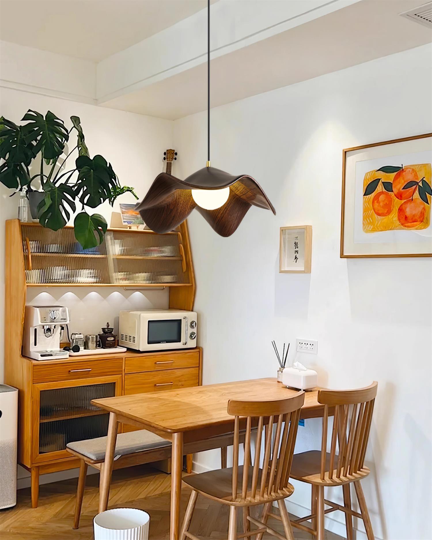 Pendant Light Resin 11 in White Dining Room Ceiling Lamp Leaf Pattern Decorative Fixture | Thomler