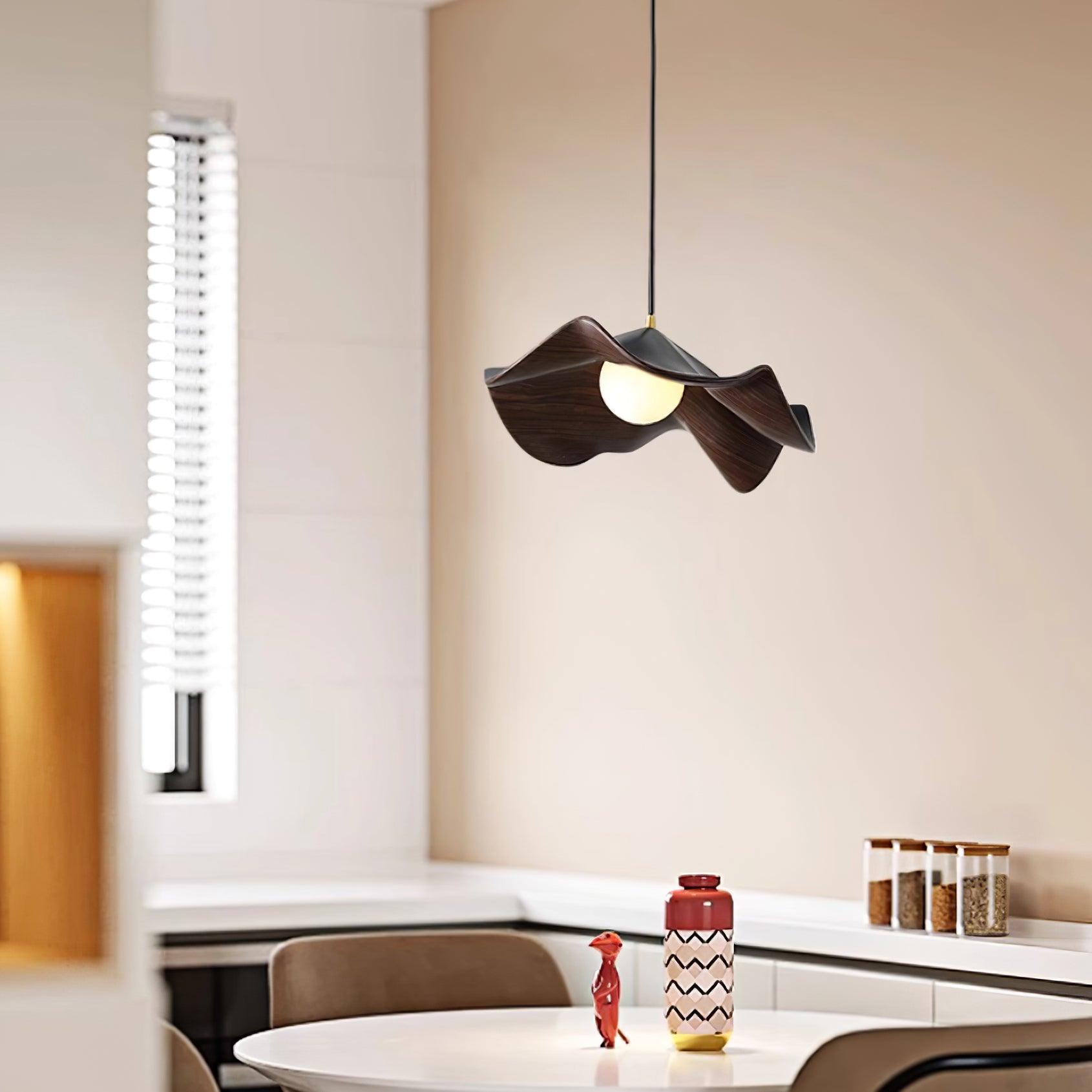 Pendant Light Resin 11 in White Dining Room Ceiling Lamp Leaf Pattern Decorative Fixture | Thomler