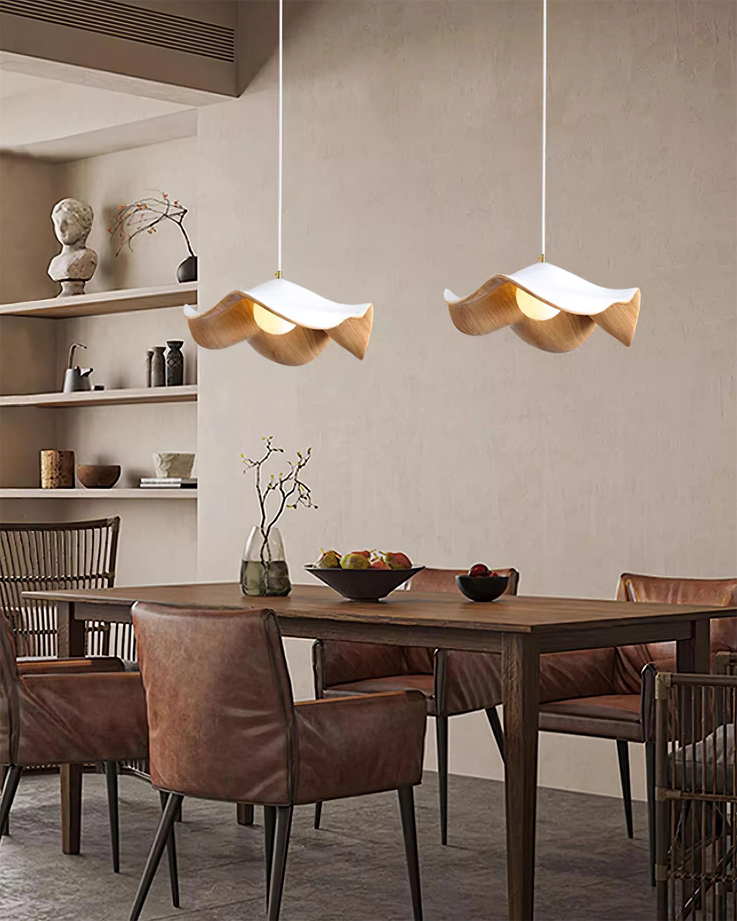 Pendant Light Resin 11 in White Dining Room Ceiling Lamp Leaf Pattern Decorative Fixture | Thomler