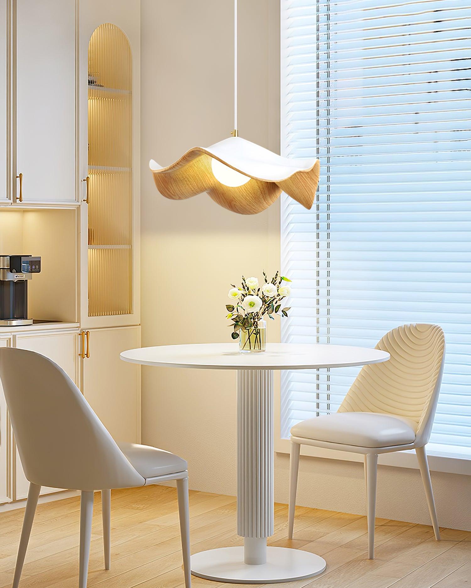 Pendant Light Resin 11 in White Dining Room Ceiling Lamp Leaf Pattern Decorative Fixture | Thomler