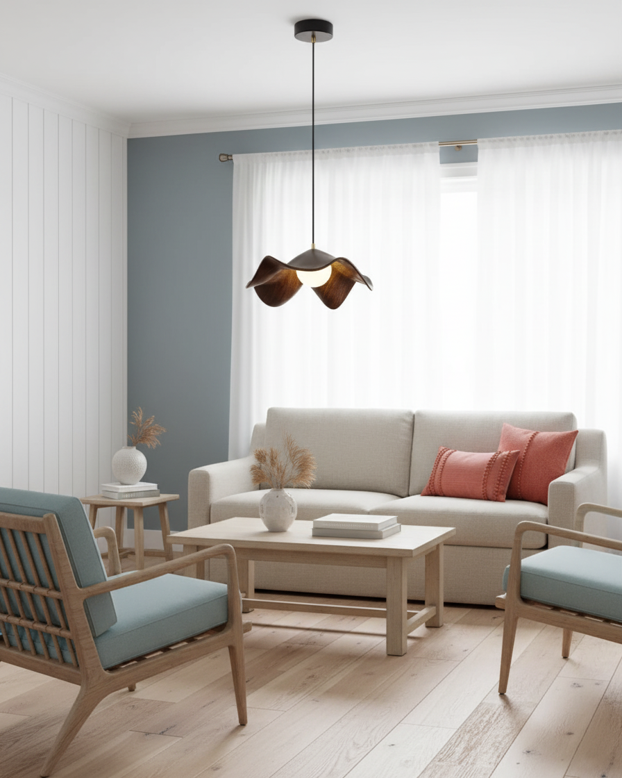 Pendant Light Resin 11 in White Dining Room Ceiling Lamp Leaf Pattern Decorative Fixture | Thomler