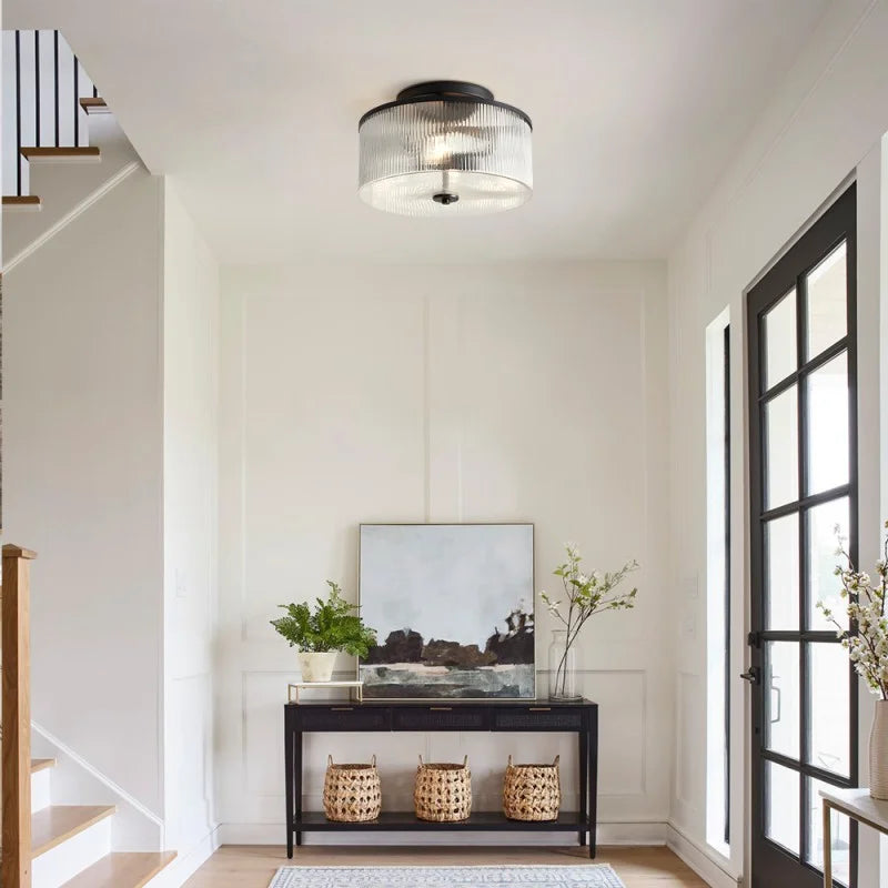 Ceiling Light Metal Glass 14 in Dual-Light Black Brass Living Room Modern Fixture Decorative Lighting | Thomler