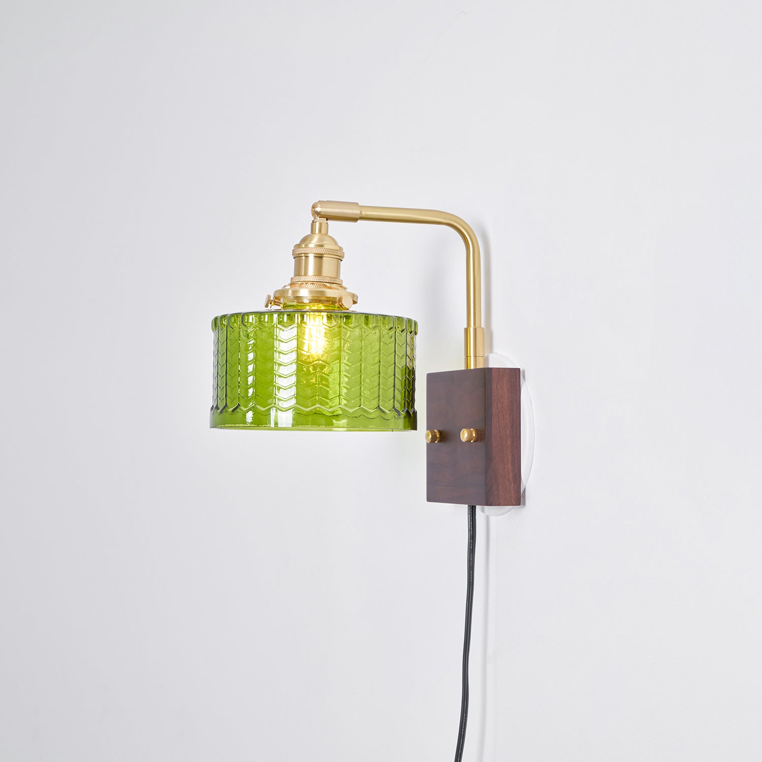 Wall Lamp Wood Brass 9.4 in Green Clear Art Glass Indoor Accent Lighting Decorative Fixture | Thomler