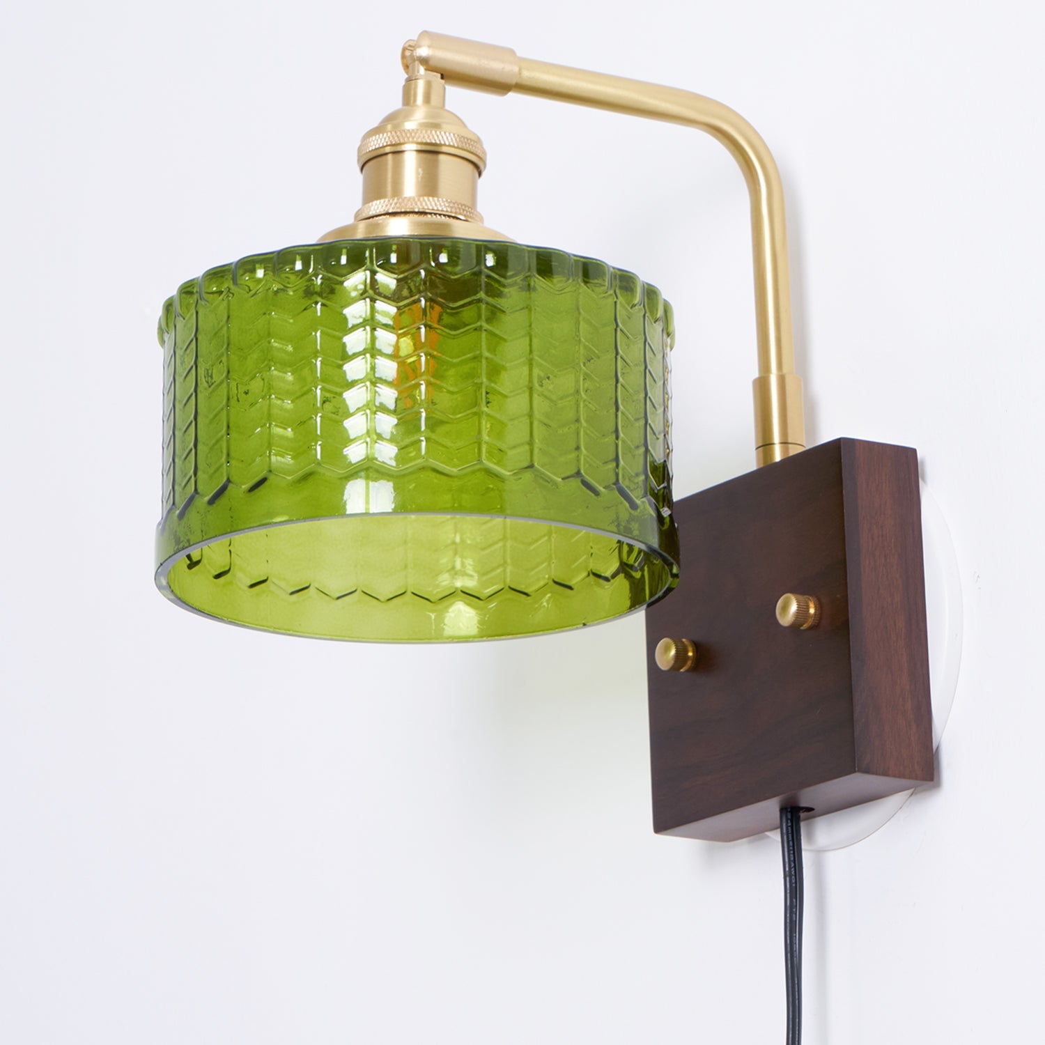 Wall Lamp Wood Brass 9.4 in Green Clear Art Glass Indoor Accent Lighting Decorative Fixture | Thomler