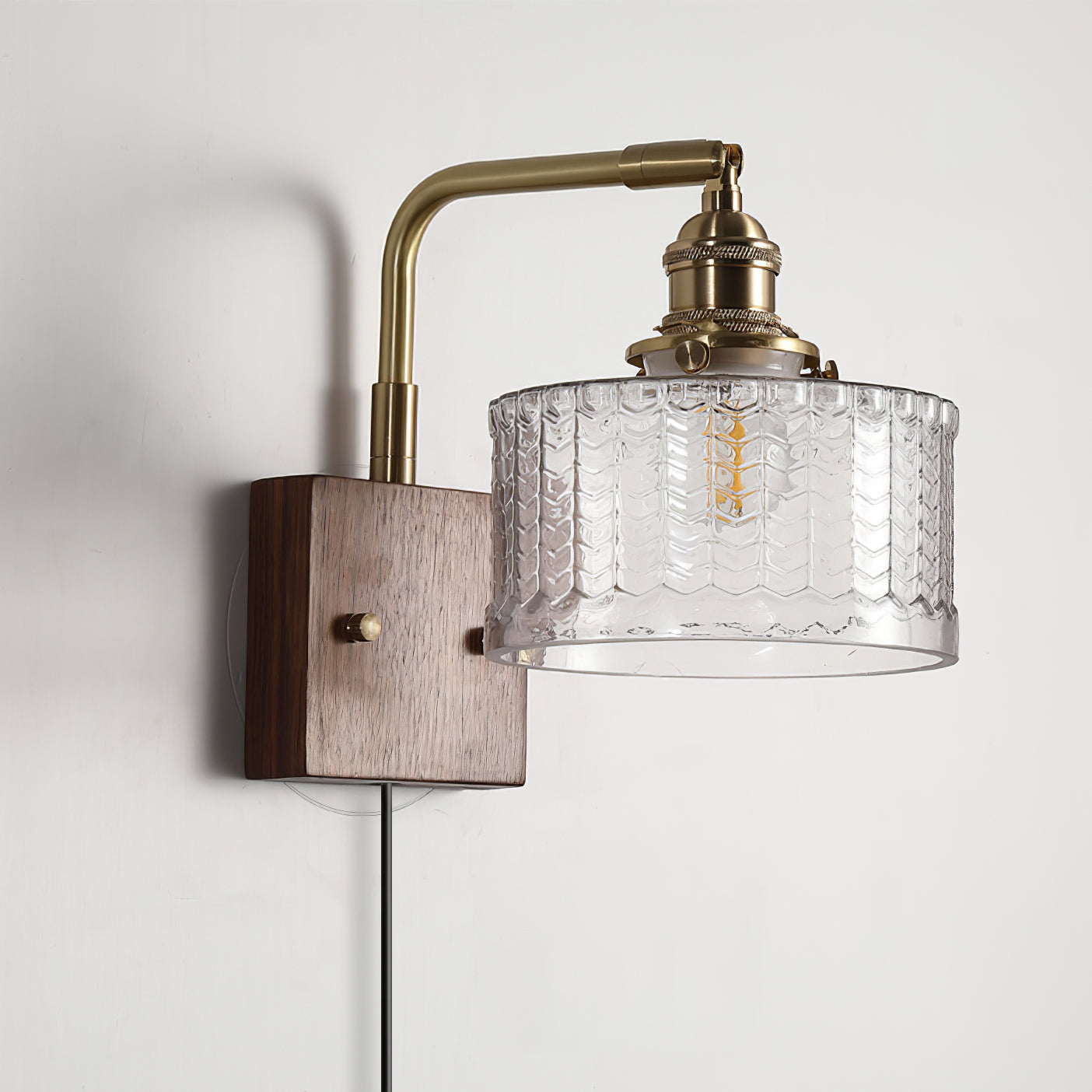 Wall Lamp Wood Brass 9.4 in Green Clear Art Glass Indoor Accent Lighting Decorative Fixture | Thomler