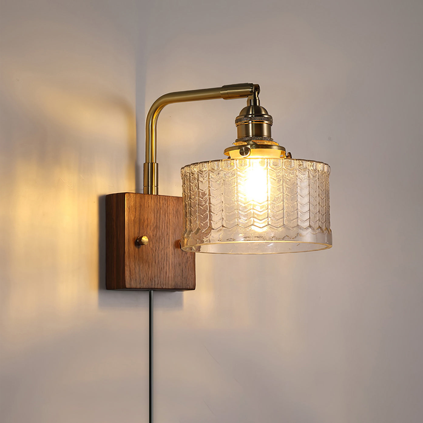Wall Lamp Wood Brass 9.4 in Green Clear Art Glass Indoor Accent Lighting Decorative Fixture | Thomler