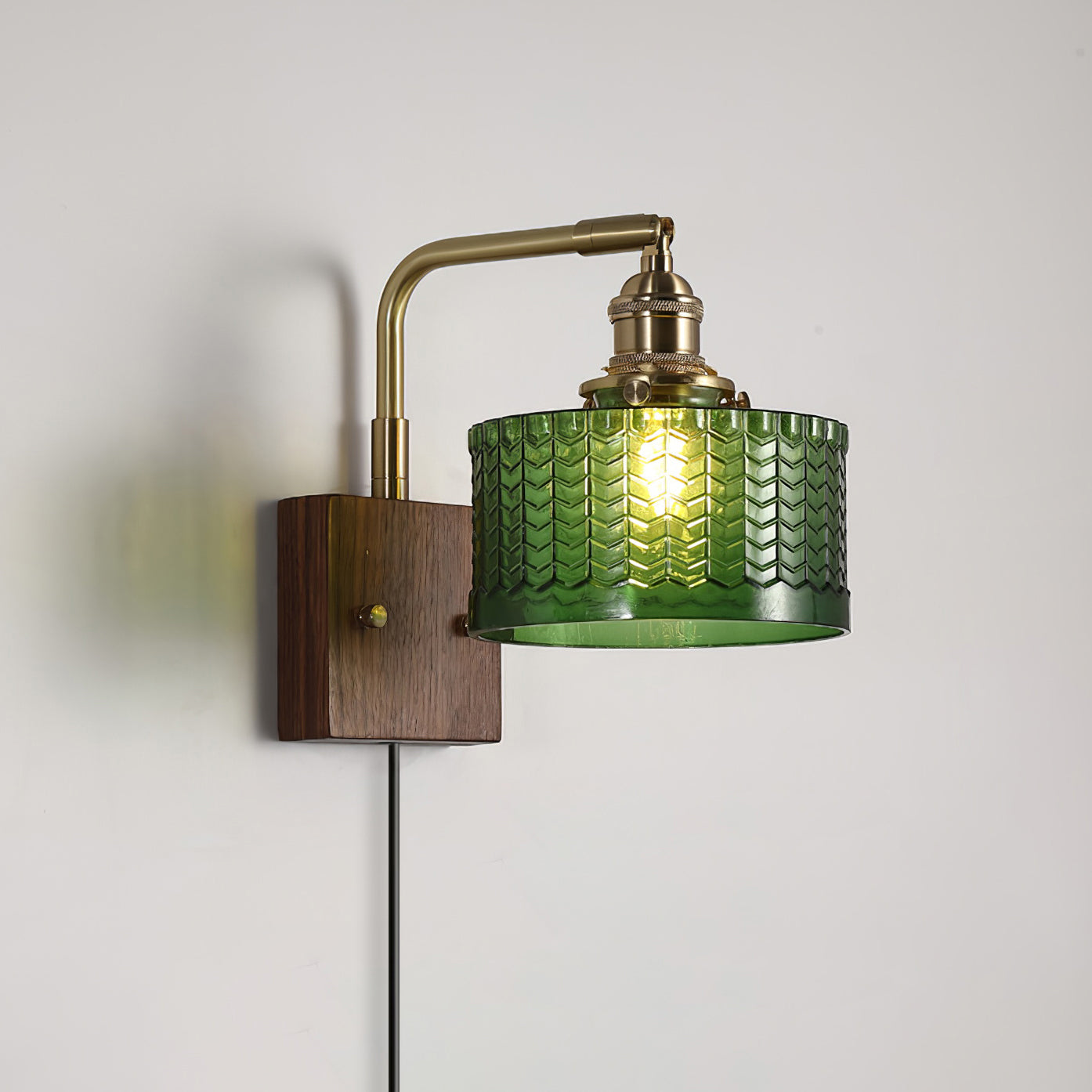 Wall Lamp Wood Brass 9.4 in Green Clear Art Glass Indoor Accent Lighting Decorative Fixture | Thomler