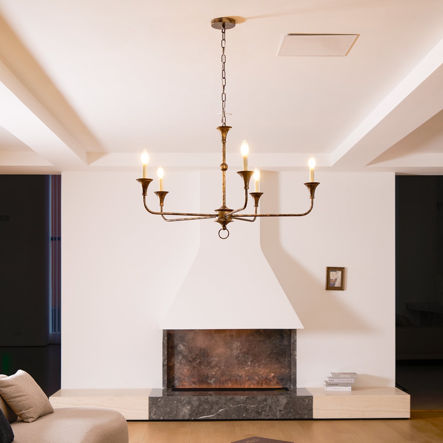 Pendant Light Brass Metal 91.0 cm Dining Room Candle Style Ceiling Chandelier Adjustable Chain E14 Hanging Fixture | Thomler