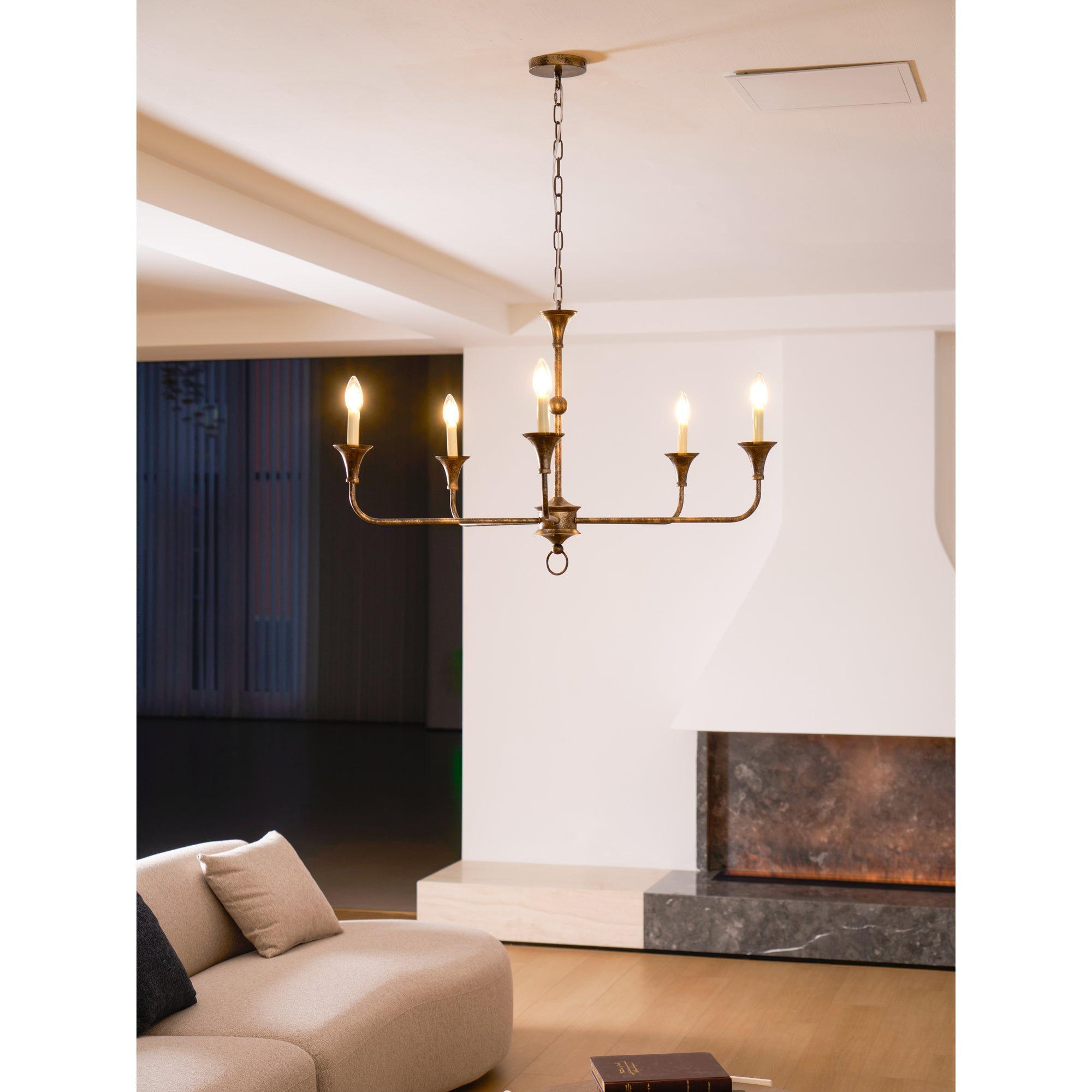 Pendant Light Brass Metal 91.0 cm Dining Room Candle Style Ceiling Chandelier Adjustable Chain E14 Hanging Fixture | Thomler