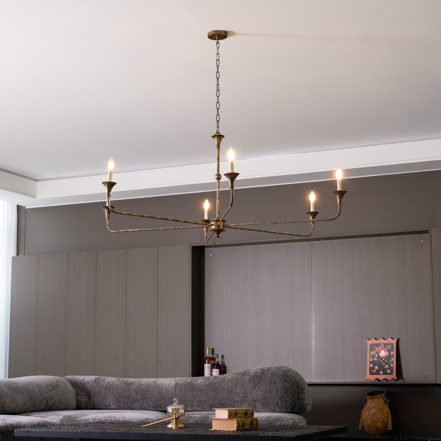 Pendant Light Brass Metal 91.0 cm Dining Room Candle Style Ceiling Chandelier Adjustable Chain E14 Hanging Fixture | Thomler