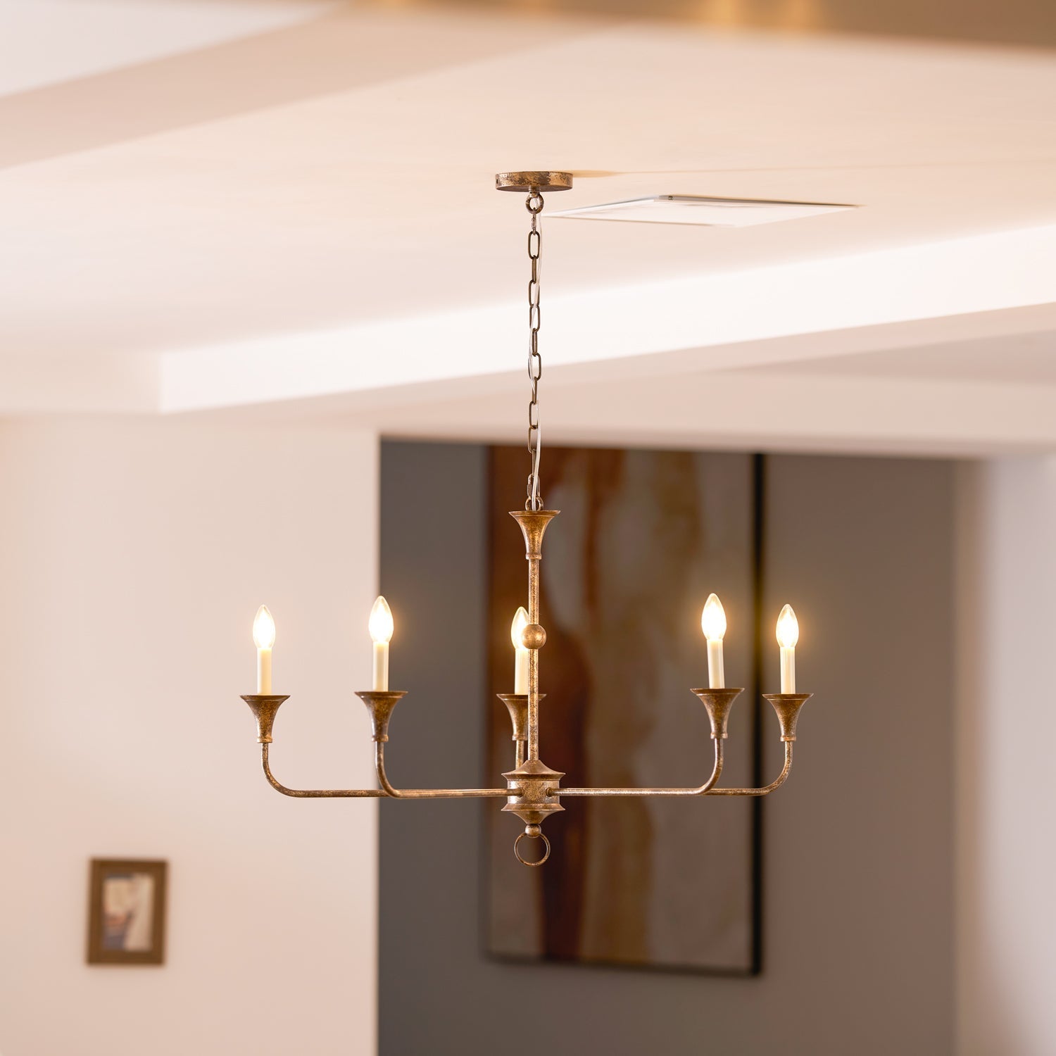Pendant Light Brass Metal 91.0 cm Dining Room Candle Style Ceiling Chandelier Adjustable Chain E14 Hanging Fixture | Thomler