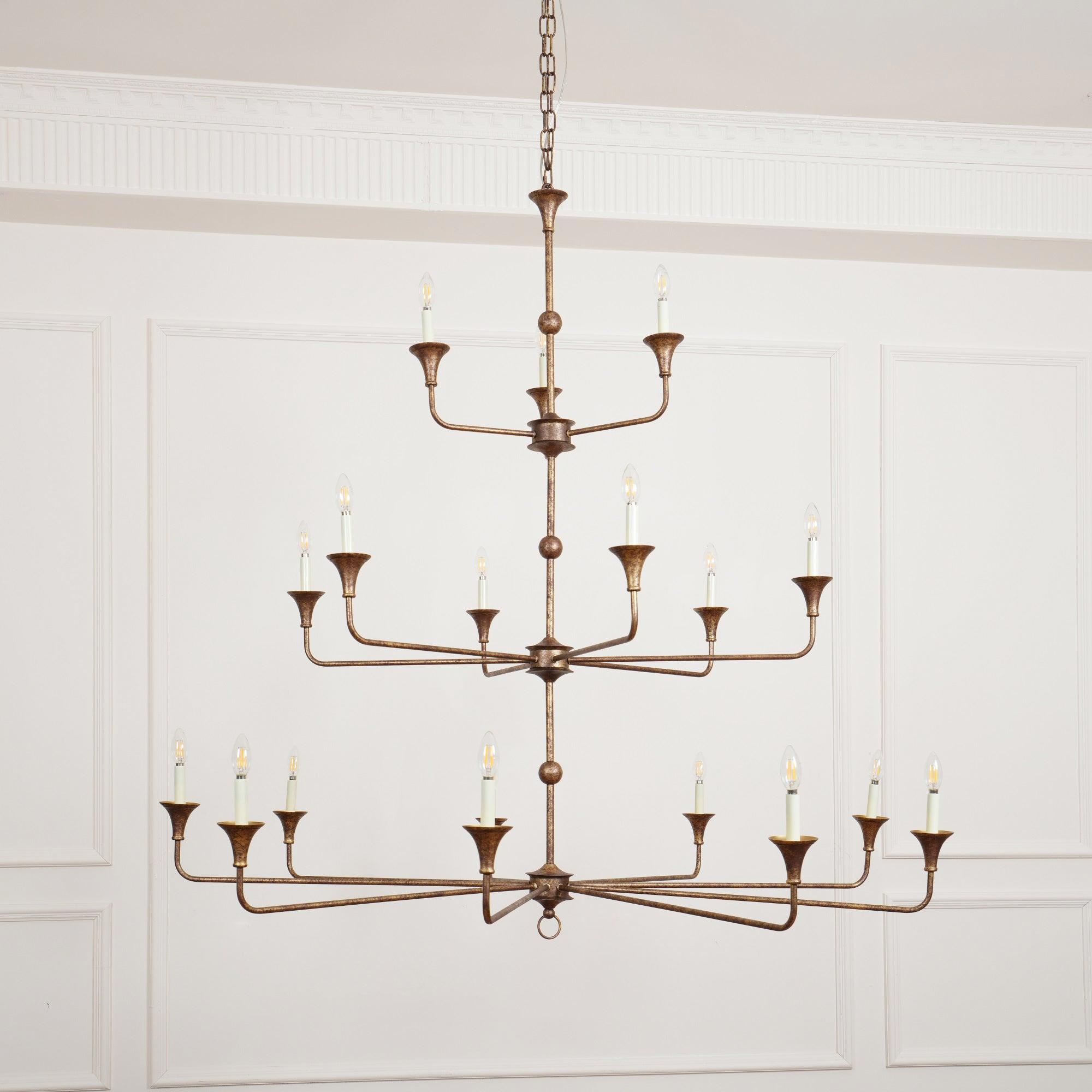 Multi-Arm Statement Chandelier for Foyer and Dining Rooms 63 in Adjustable Height Brass Bronze Metal Ceiling Light Large Interior Fixture fo | Thomler