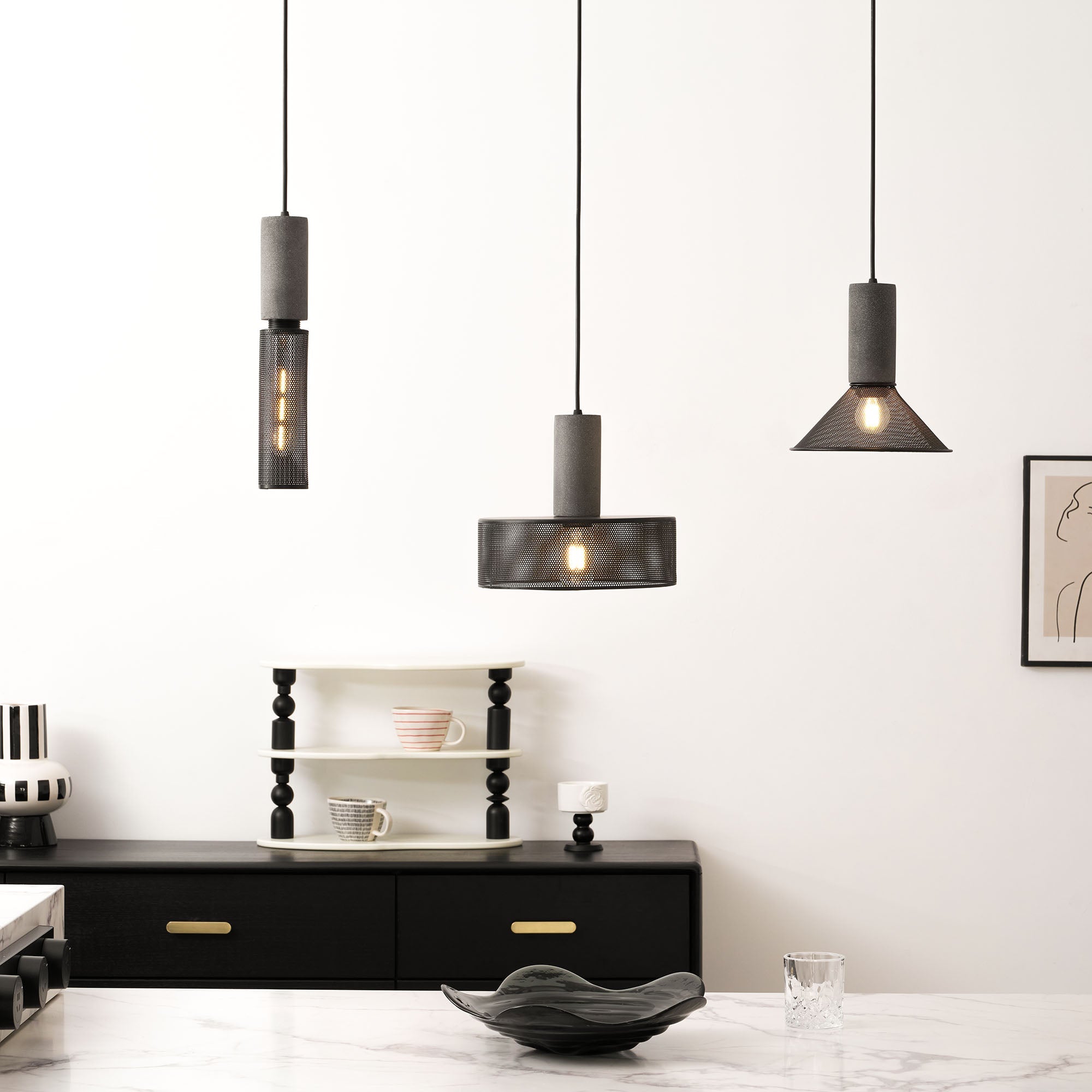 Pendant Light Cement Metal 9.8 in Adjustable Indoor Ceiling Lamp Black Grey Dining Kitchen Bedroom Accent | Thomler
