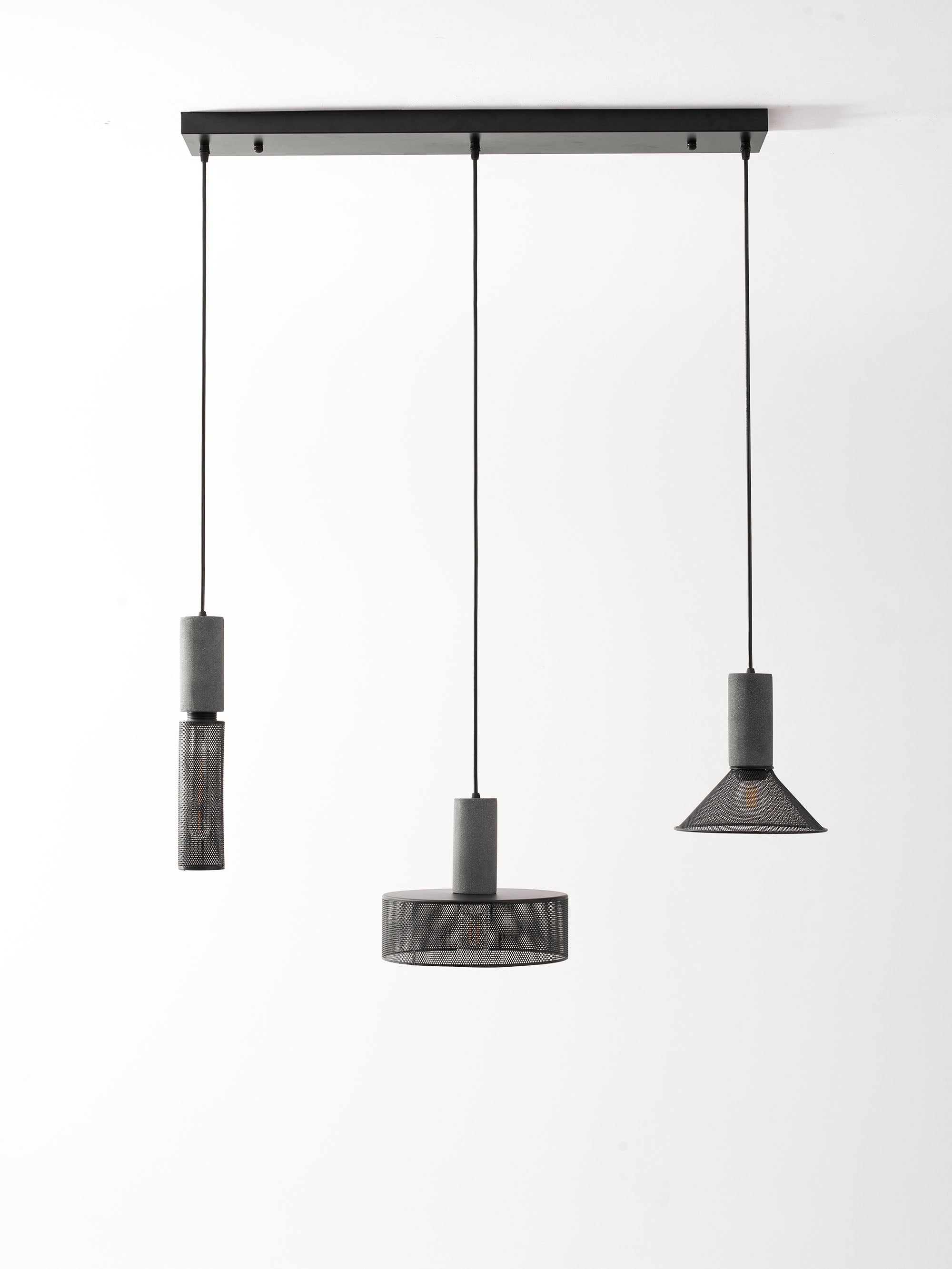 Pendant Light Cement Metal 9.8 in Adjustable Indoor Ceiling Lamp Black Grey Dining Kitchen Bedroom Accent | Thomler