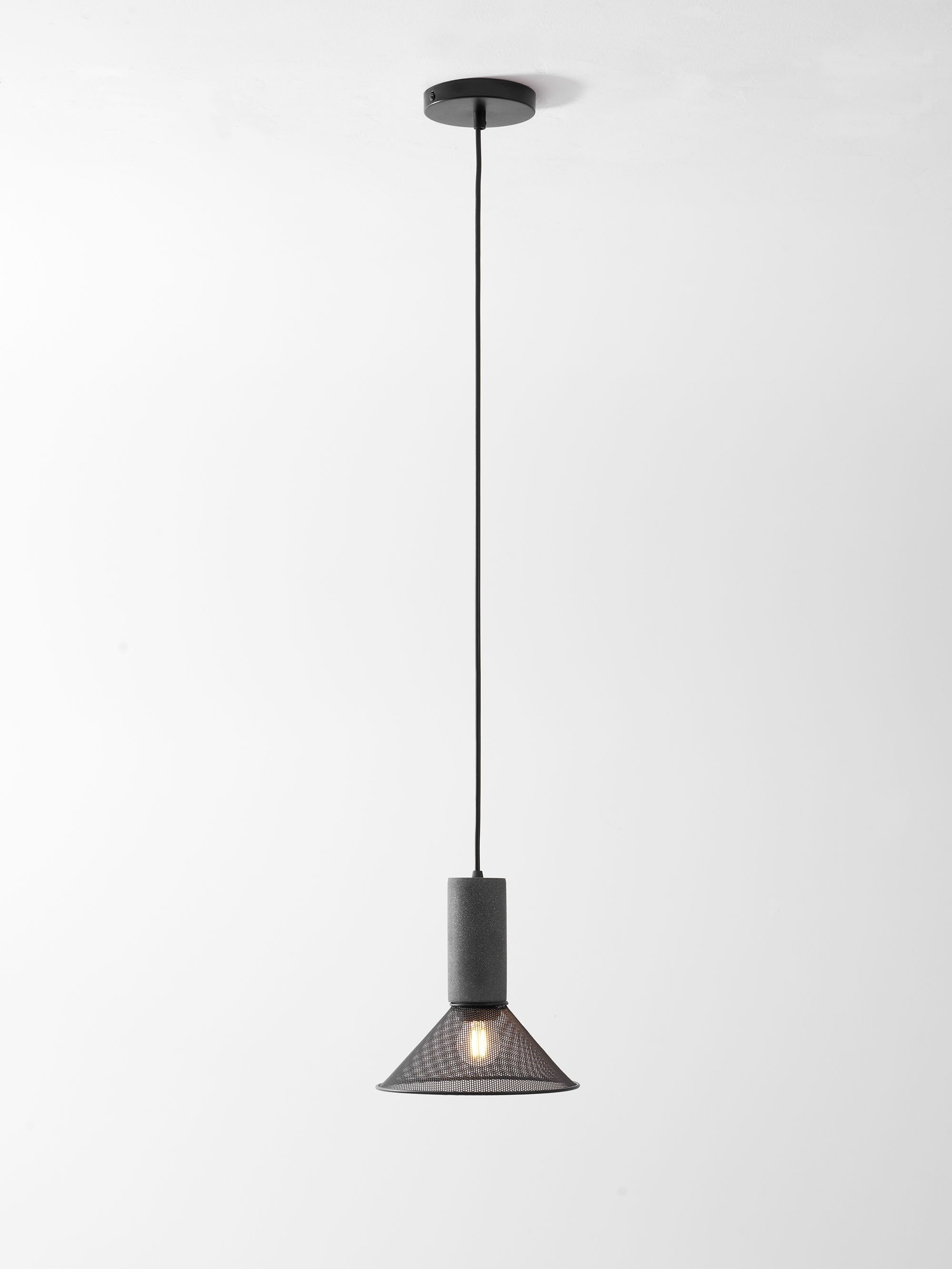 Pendant Light Cement Metal 9.8 in Adjustable Indoor Ceiling Lamp Black Grey Dining Kitchen Bedroom Accent | Thomler