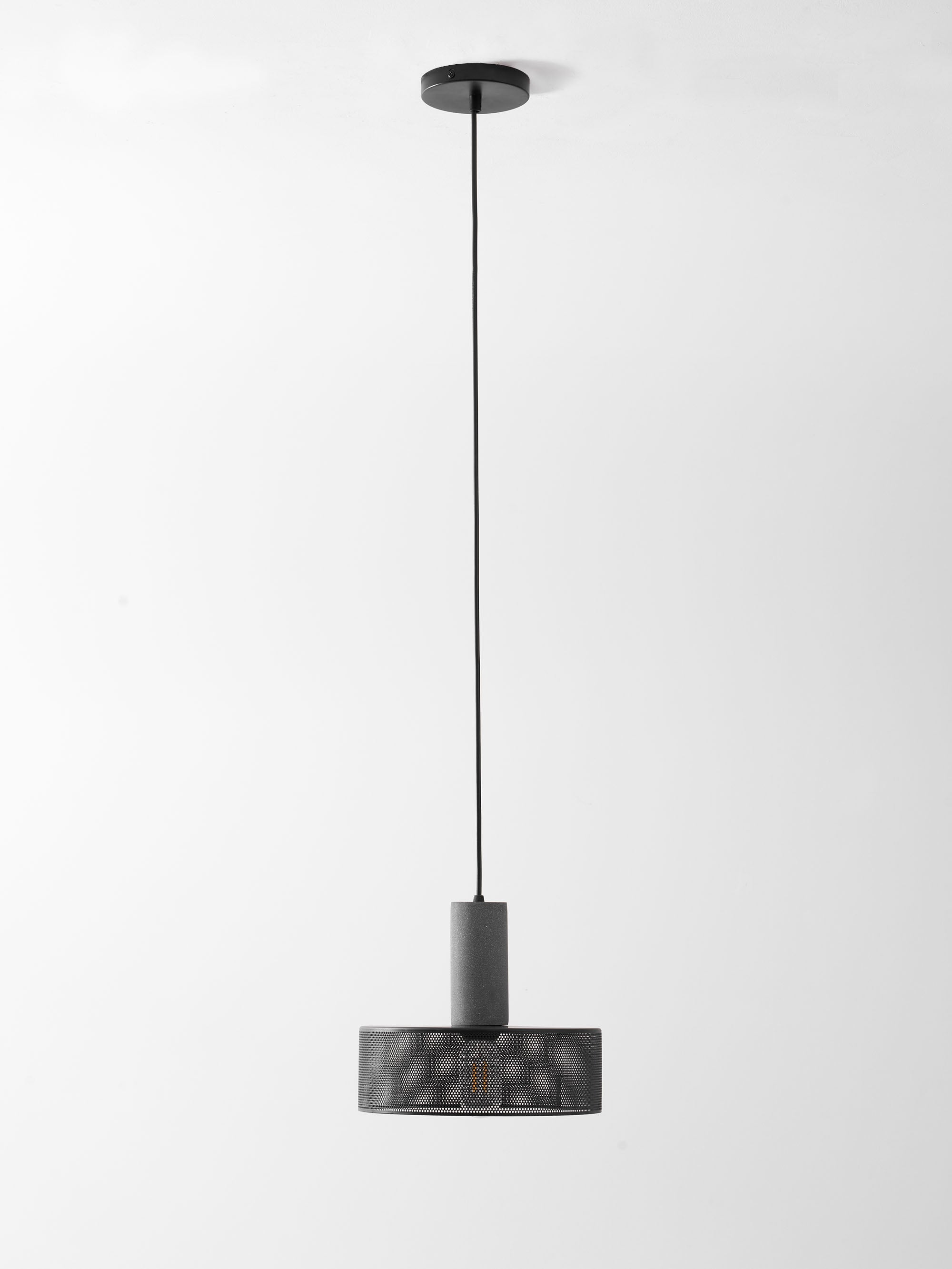 Pendant Light Cement Metal 9.8 in Adjustable Indoor Ceiling Lamp Black Grey Dining Kitchen Bedroom Accent | Thomler