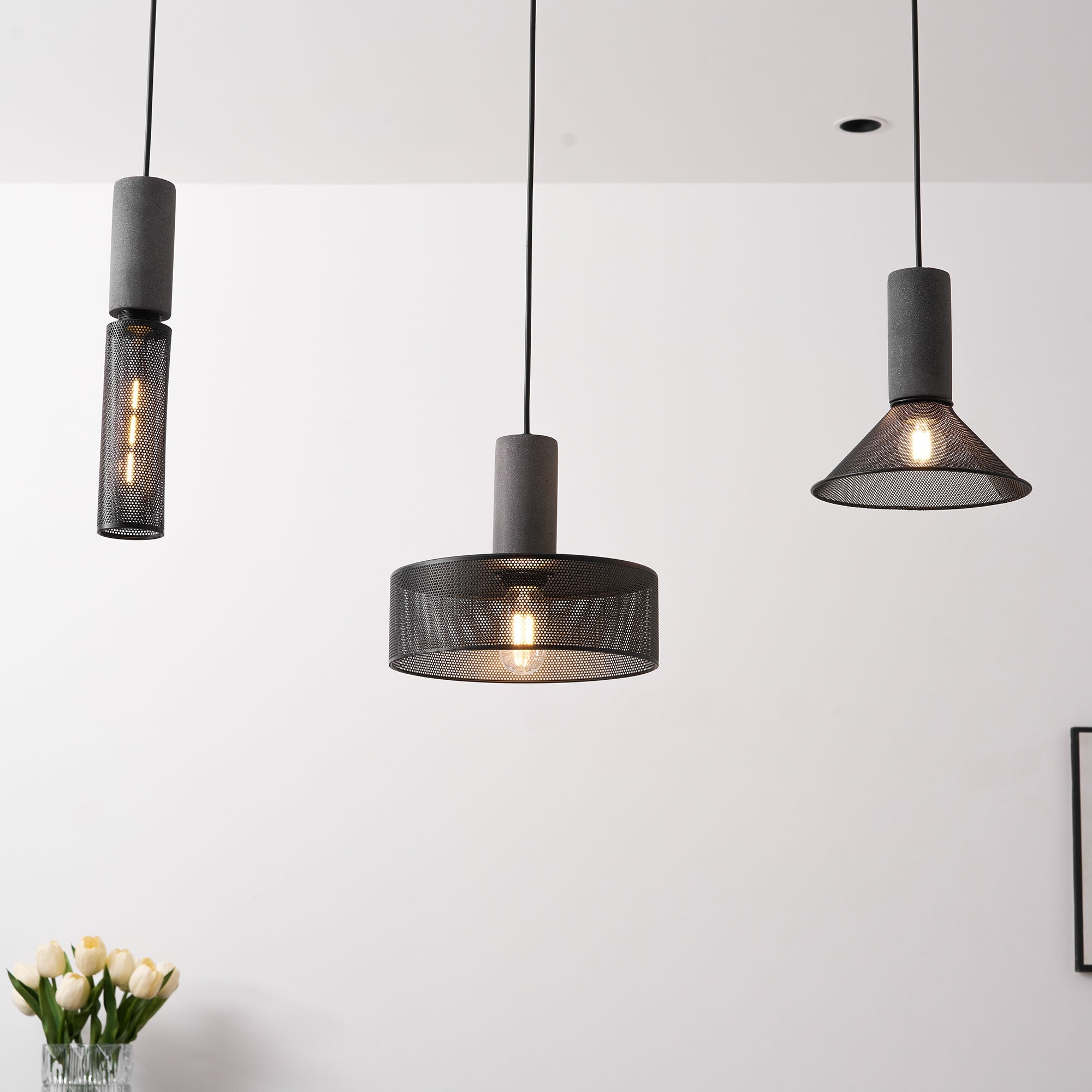 Pendant Light Cement Metal 9.8 in Adjustable Indoor Ceiling Lamp Black Grey Dining Kitchen Bedroom Accent | Thomler