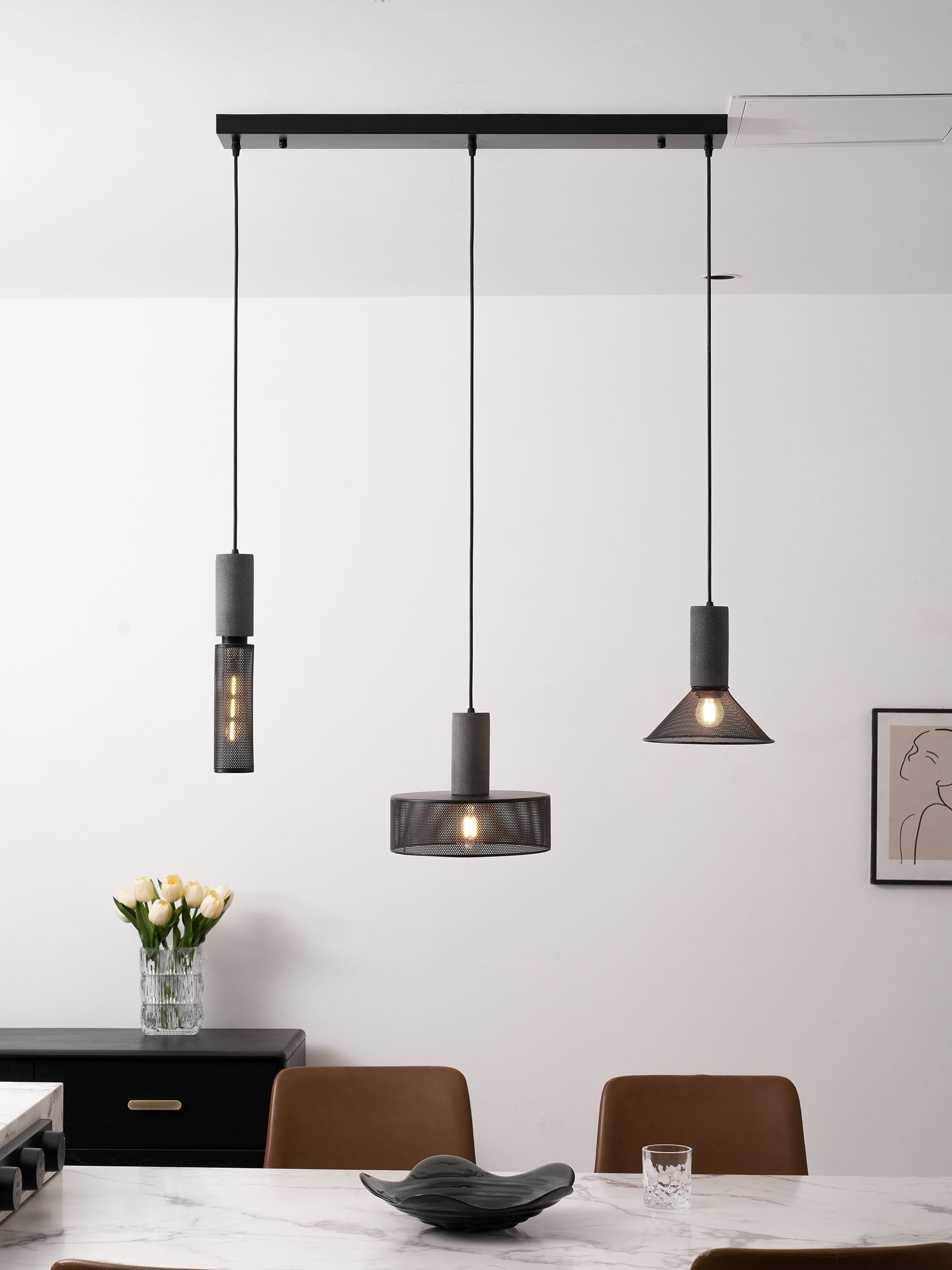Pendant Light Cement Metal 9.8 in Adjustable Indoor Ceiling Lamp Black Grey Dining Kitchen Bedroom Accent | Thomler
