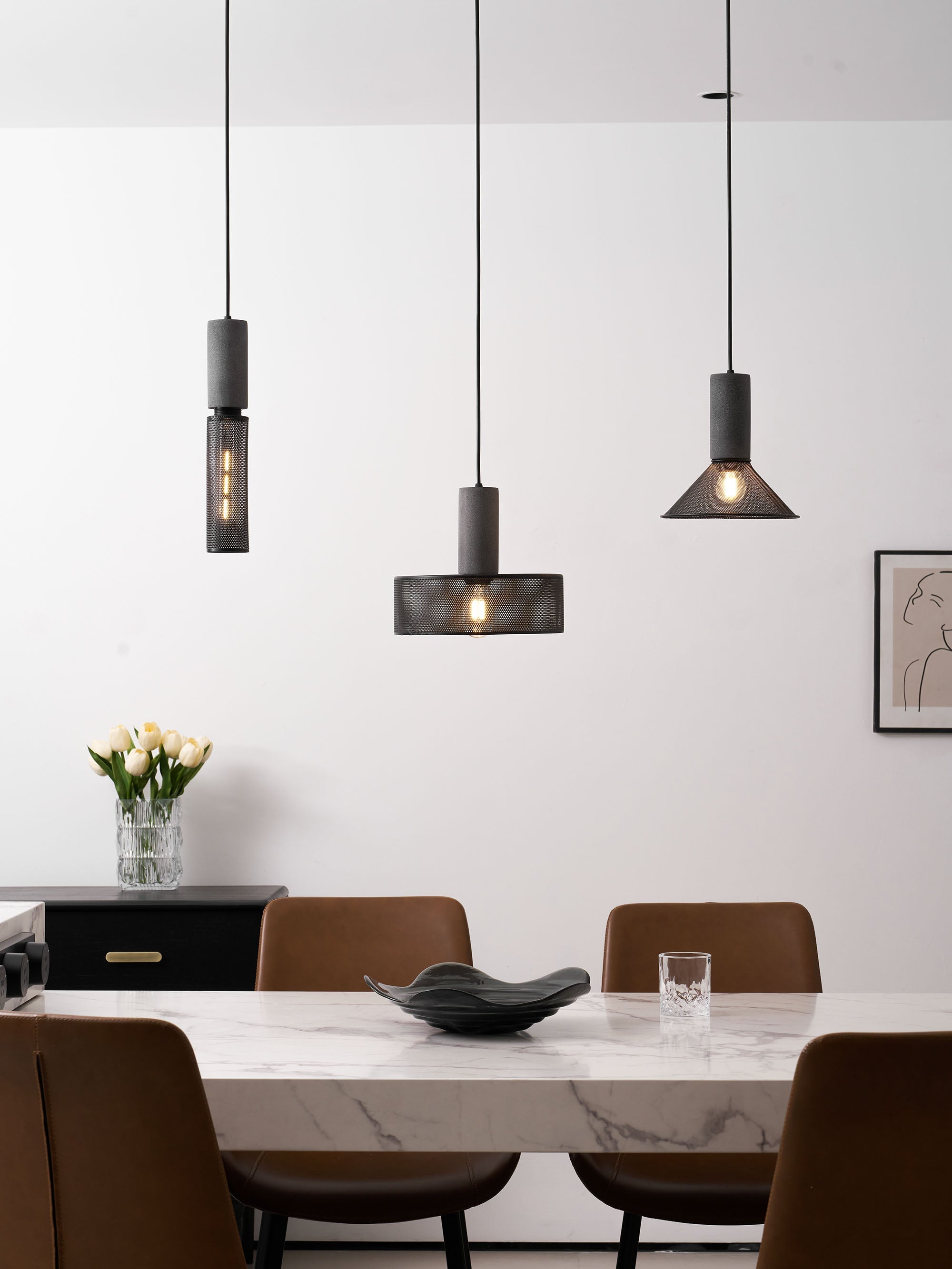 Pendant Light Cement Metal 9.8 in Adjustable Indoor Ceiling Lamp Black Grey Dining Kitchen Bedroom Accent | Thomler