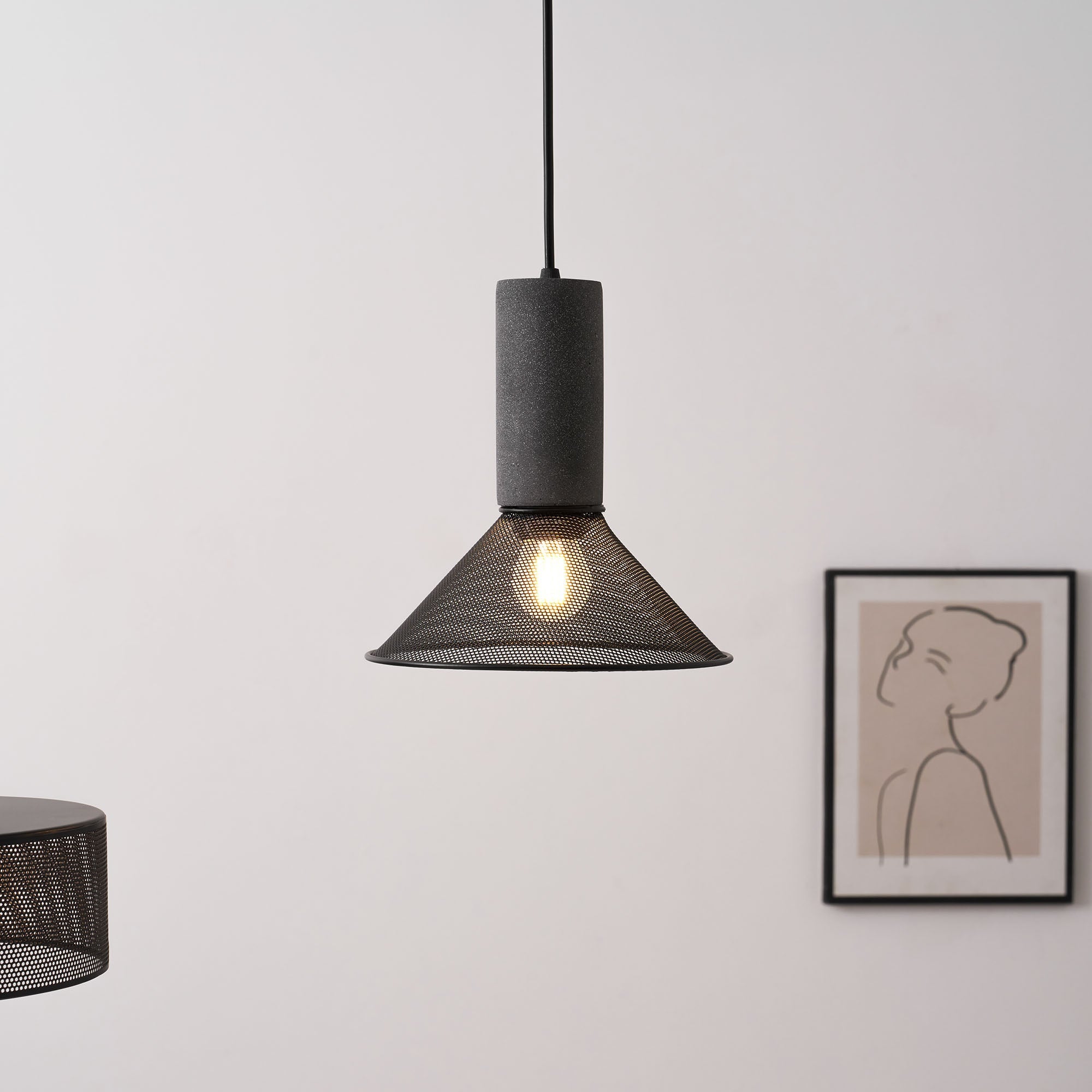Pendant Light Cement Metal 9.8 in Adjustable Indoor Ceiling Lamp Black Grey Dining Kitchen Bedroom Accent | Thomler