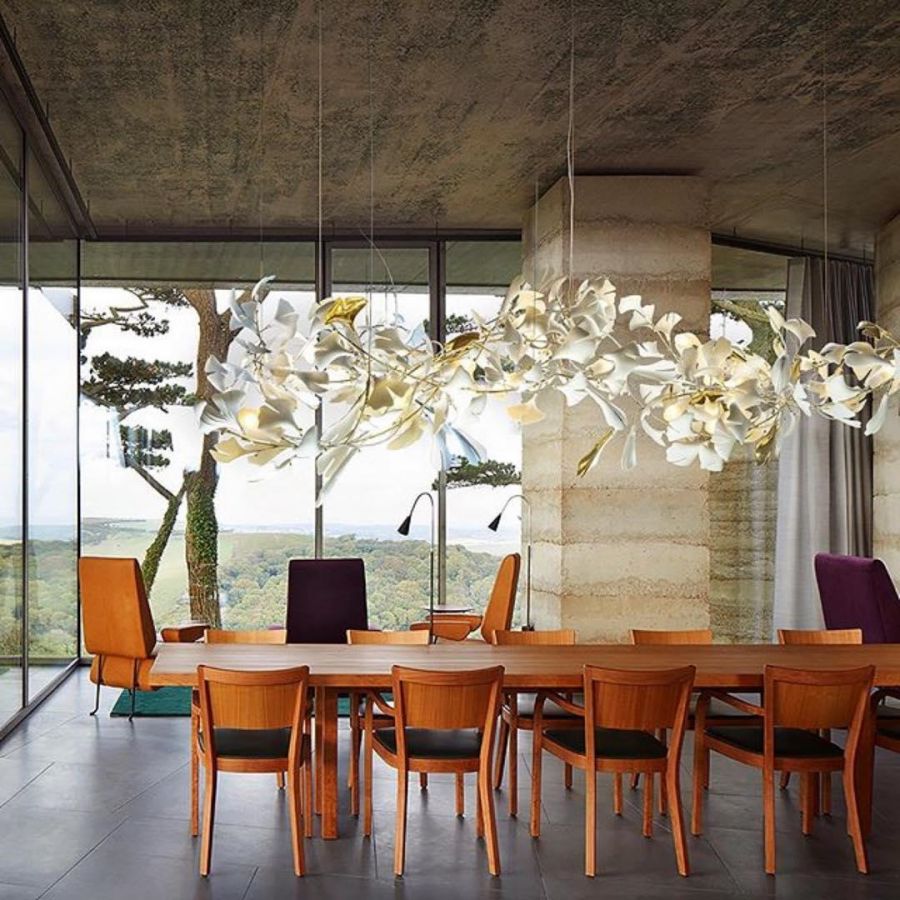 Handcrafted Porcelain Leaf Chandelier – Organic Linear Design with Warm LED Glow for Dining Room, Living Room & Entryway | Thomler