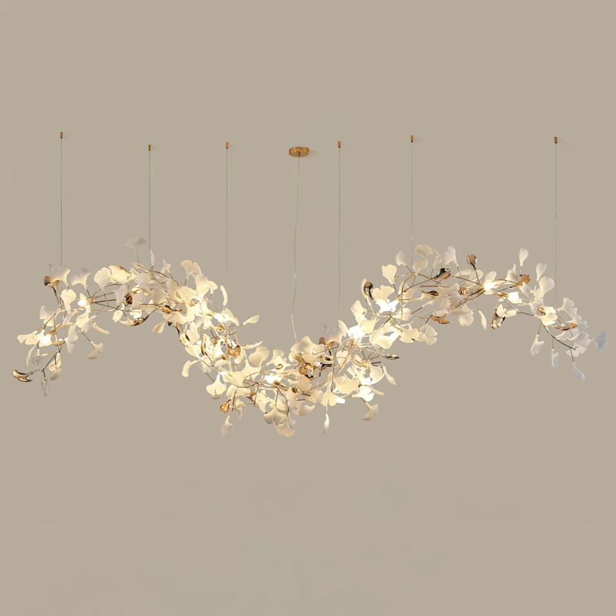 Handcrafted Porcelain Leaf Chandelier – Organic Linear Design with Warm LED Glow for Dining Room, Living Room & Entryway | Thomler