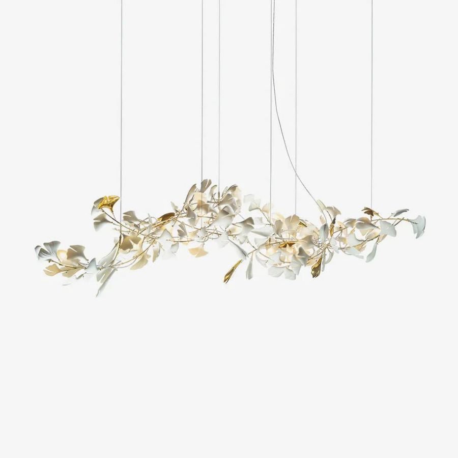 Handcrafted Porcelain Leaf Chandelier – Organic Linear Design with Warm LED Glow for Dining Room, Living Room & Entryway | Thomler