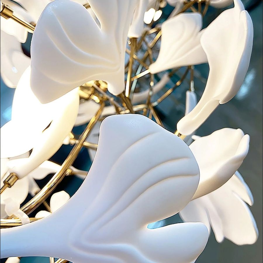 Handcrafted Porcelain Leaf Chandelier – Organic Linear Design with Warm LED Glow for Dining Room, Living Room & Entryway | Thomler