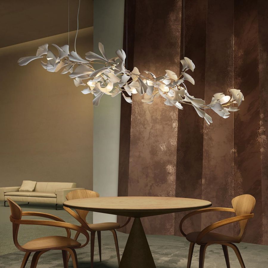 Handcrafted Porcelain Leaf Chandelier – Organic Linear Design with Warm LED Glow for Dining Room, Living Room & Entryway | Thomler