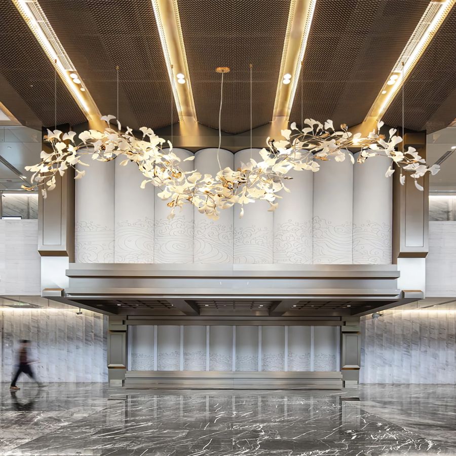Handcrafted Porcelain Leaf Chandelier – Organic Linear Design with Warm LED Glow for Dining Room, Living Room & Entryway | Thomler