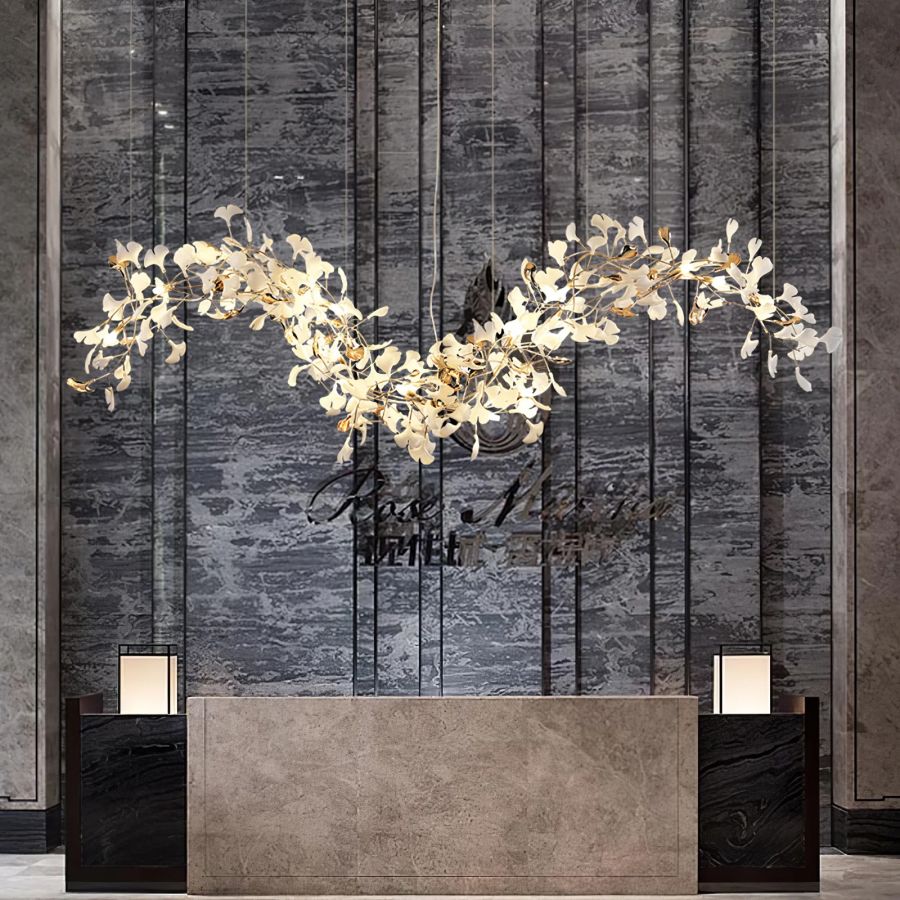 Handcrafted Porcelain Leaf Chandelier – Organic Linear Design with Warm LED Glow for Dining Room, Living Room & Entryway | Thomler