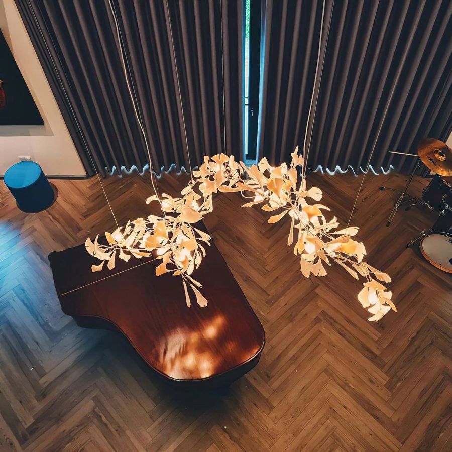 Handcrafted Porcelain Leaf Chandelier – Organic Linear Design with Warm LED Glow for Dining Room, Living Room & Entryway | Thomler