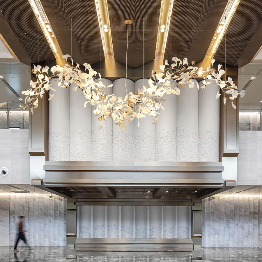 Handcrafted Porcelain Leaf Chandelier – Organic Linear Design with Warm LED Glow for Dining Room, Living Room & Entryway | Thomler