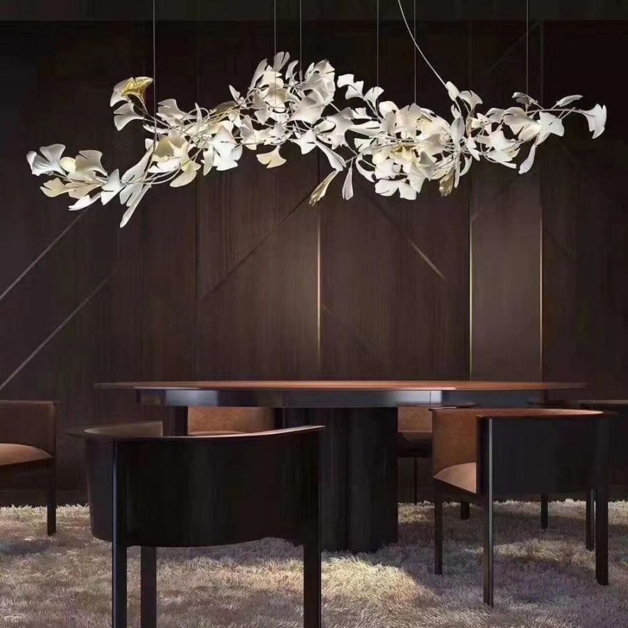 Handcrafted Porcelain Leaf Chandelier – Organic Linear Design with Warm LED Glow for Dining Room, Living Room & Entryway | Thomler