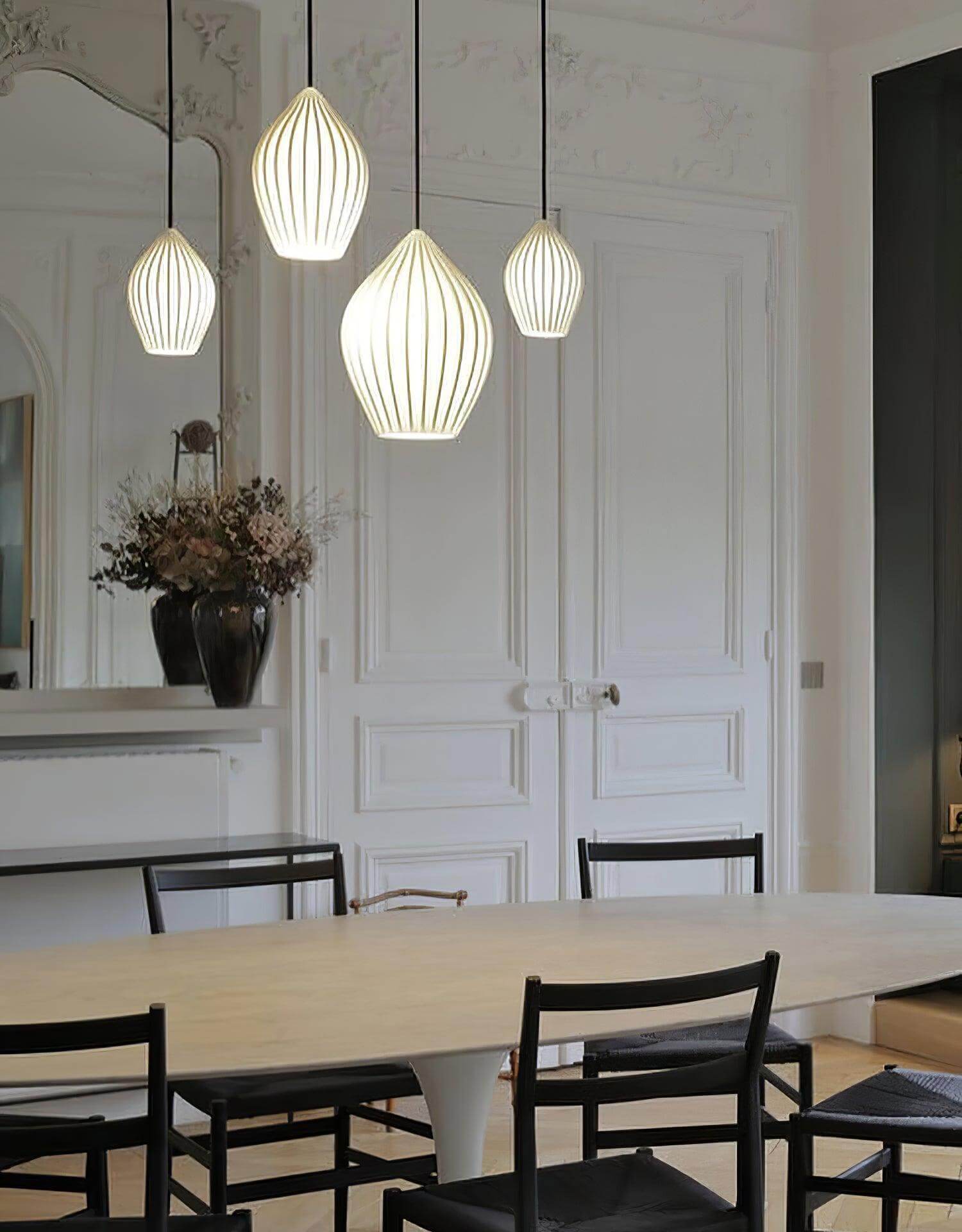 Pendant Light Ribbed Ceramic 5.1 in White Dining Room Hanging Ceiling Fixture E14 Modern Minimalist Kitchen Island Lighting | Thomler
