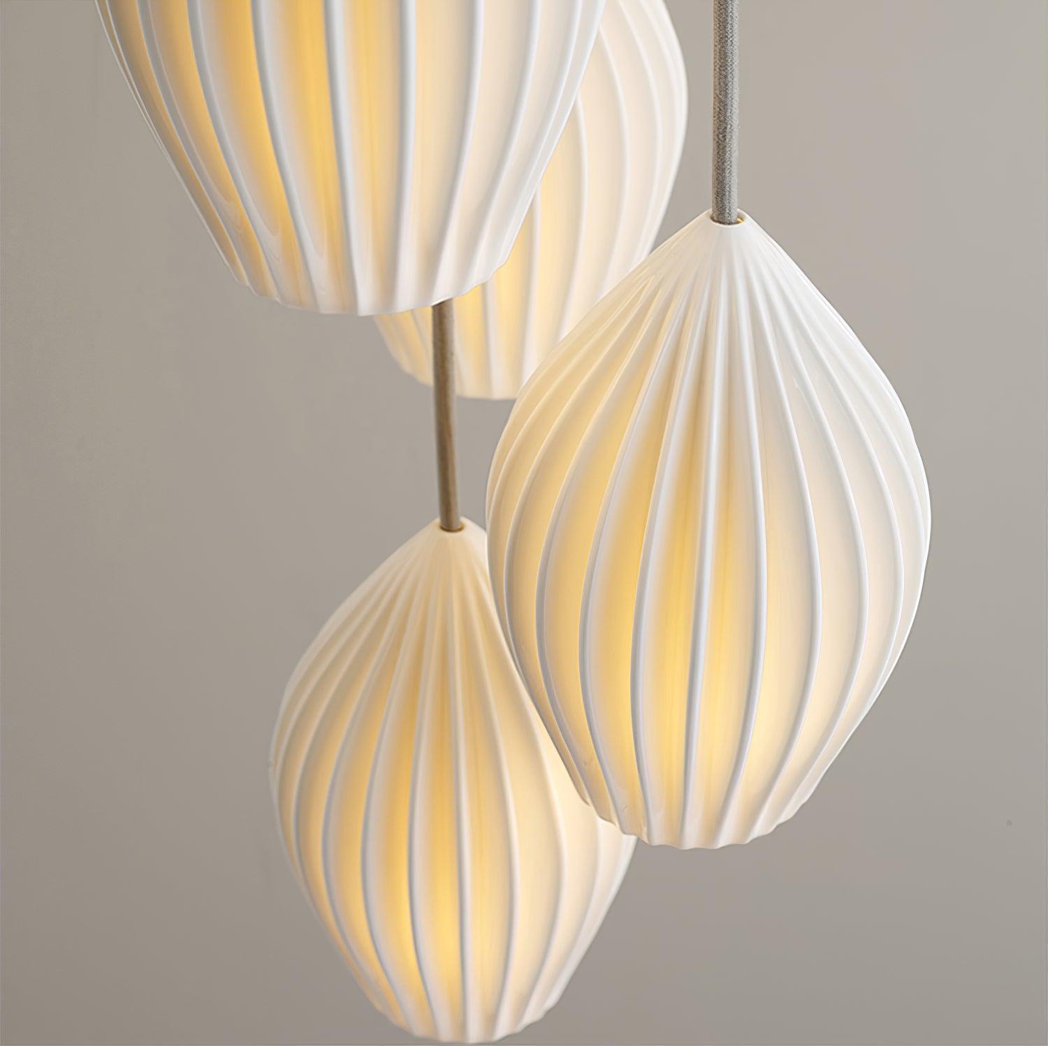 Pendant Light Ribbed Ceramic 5.1 in White Dining Room Hanging Ceiling Fixture E14 Modern Minimalist Kitchen Island Lighting | Thomler