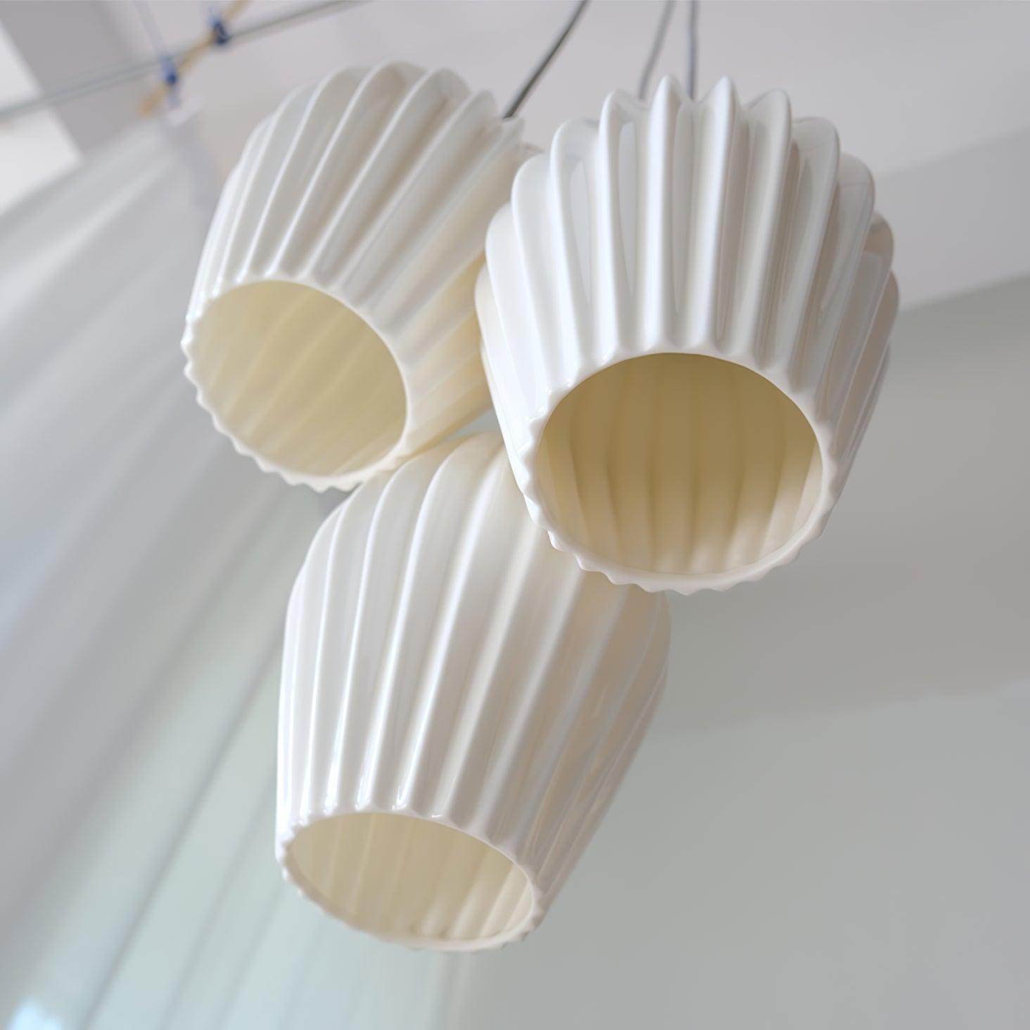 Pendant Light Ribbed Ceramic 5.1 in White Dining Room Hanging Ceiling Fixture E14 Modern Minimalist Kitchen Island Lighting | Thomler