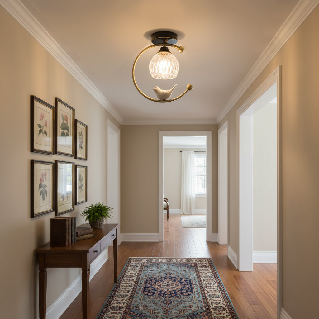 Ceiling Lamp Brass 9.1 in x 10.6 in Indoor LED Ceramic Bird Pendant Light | Thomler