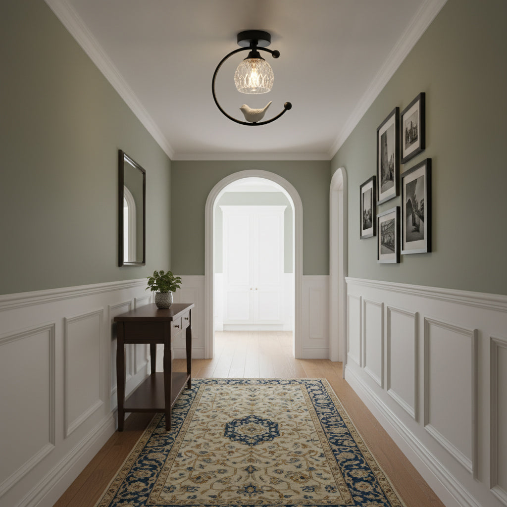 Ceiling Lamp Brass 9.1 in x 10.6 in Indoor LED Ceramic Bird Pendant Light | Thomler