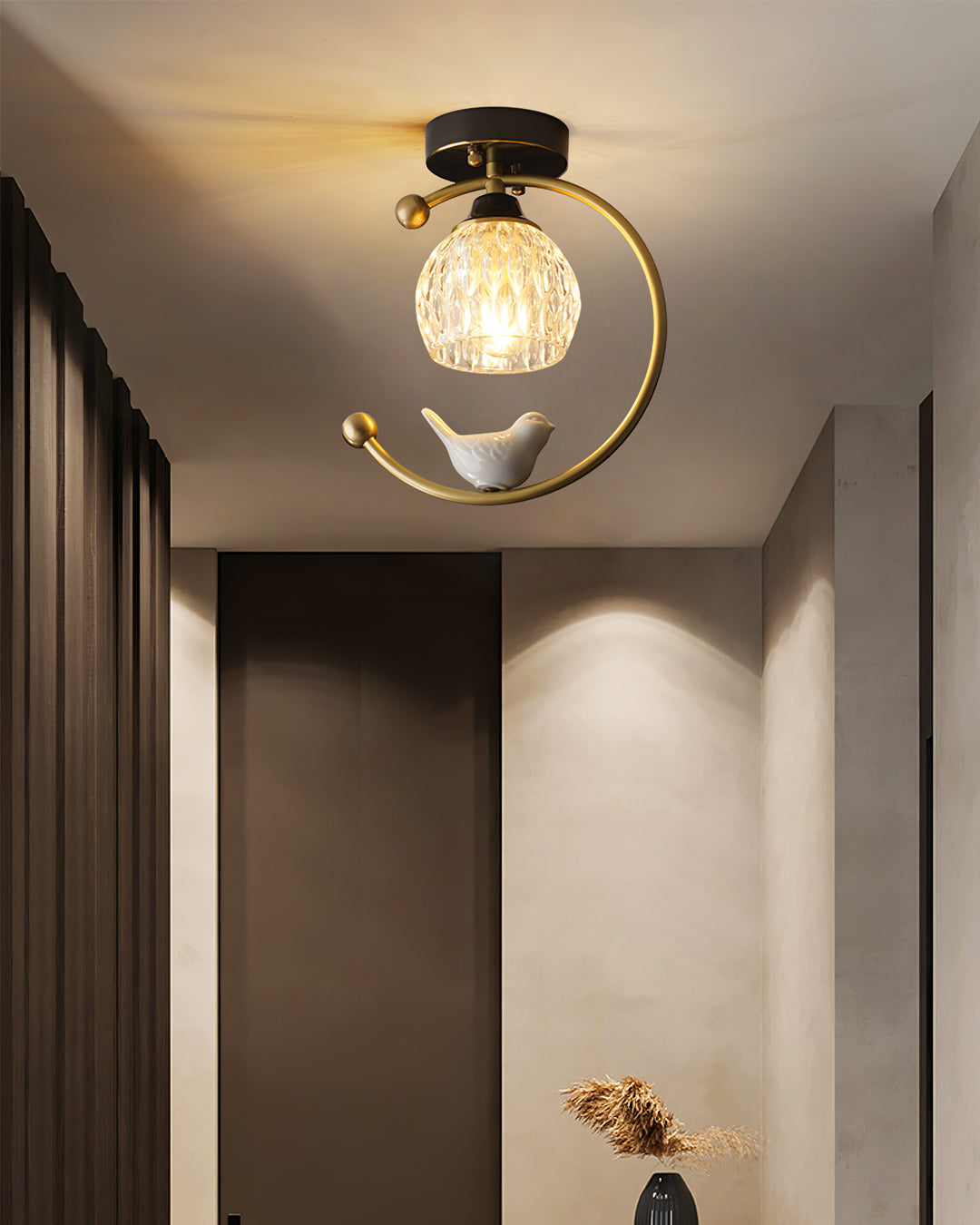Ceiling Lamp Brass 9.1 in x 10.6 in Indoor LED Ceramic Bird Pendant Light | Thomler