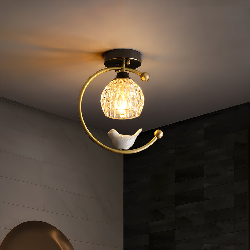 Ceiling Lamp Brass 9.1 in x 10.6 in Indoor LED Ceramic Bird Pendant Light | Thomler