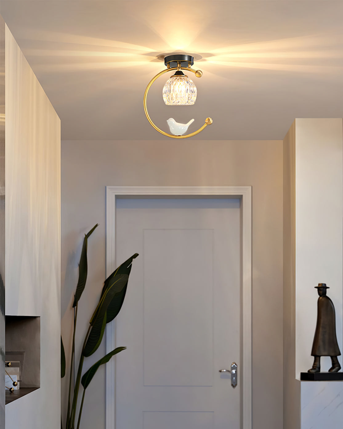 Ceiling Lamp Brass 9.1 in x 10.6 in Indoor LED Ceramic Bird Pendant Light | Thomler